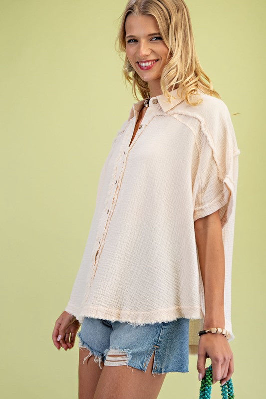New Gigio Cream Size: S Short Sleeve Blouse