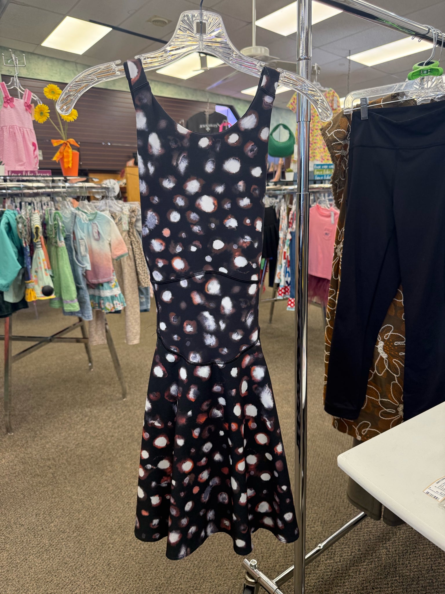 Pre-owned Lululemon Black White Print Size 4 Short Sleeve Designer Dress