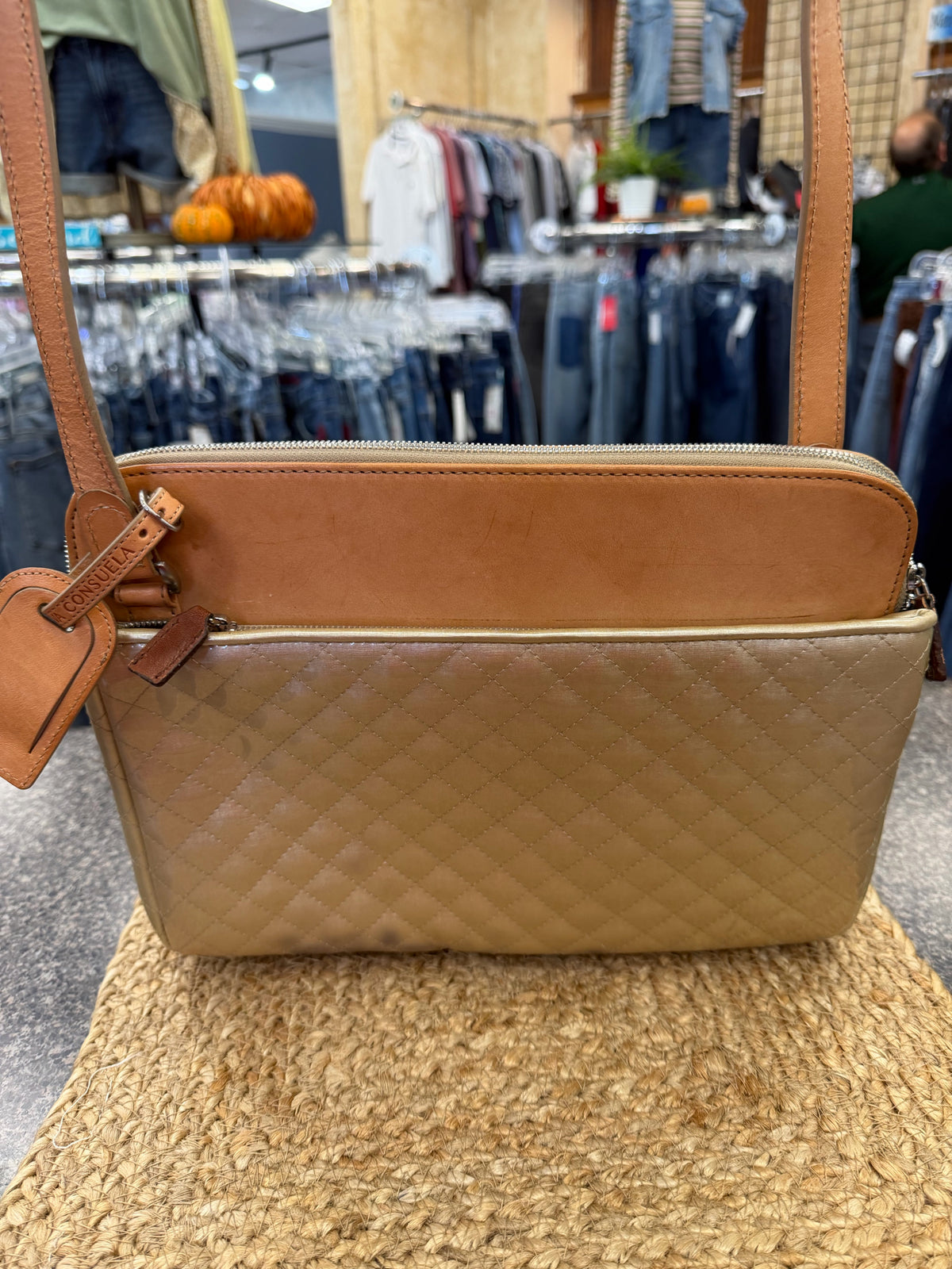 Pre-owned CONSUELA Gold Brown Trim Crossbody Designer Purse