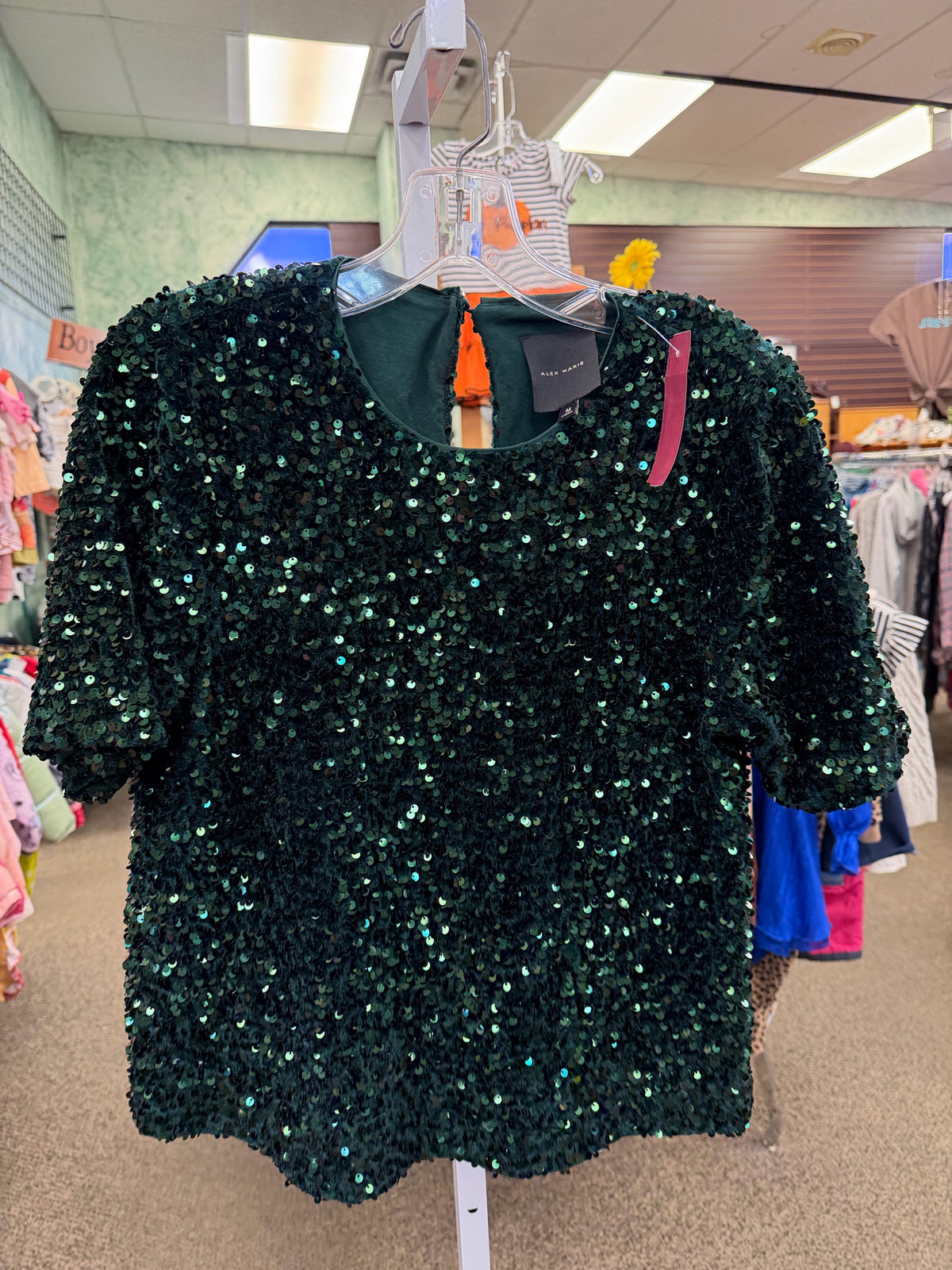 Pre-owned ALEX MARIE Dark green Sequin Size: M Short Sleeve Blouse