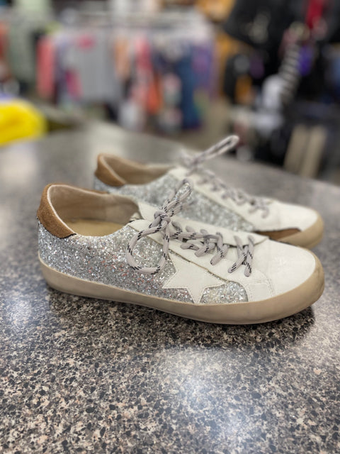 Pre-owned SHU SHOP White Silver Sparkle Size 6 Sneaker