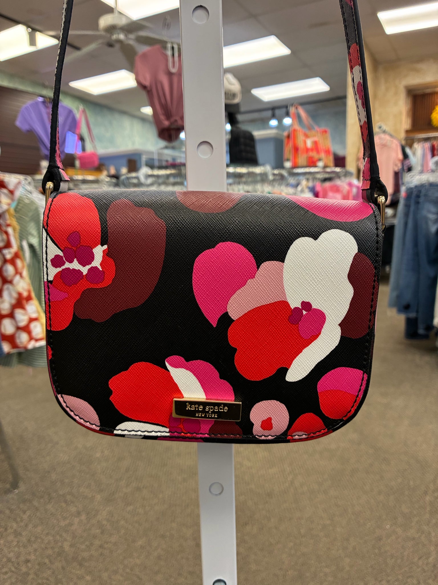 Pre-owned KATE SPADE Black Multi Floral Crossbody Designer Purse