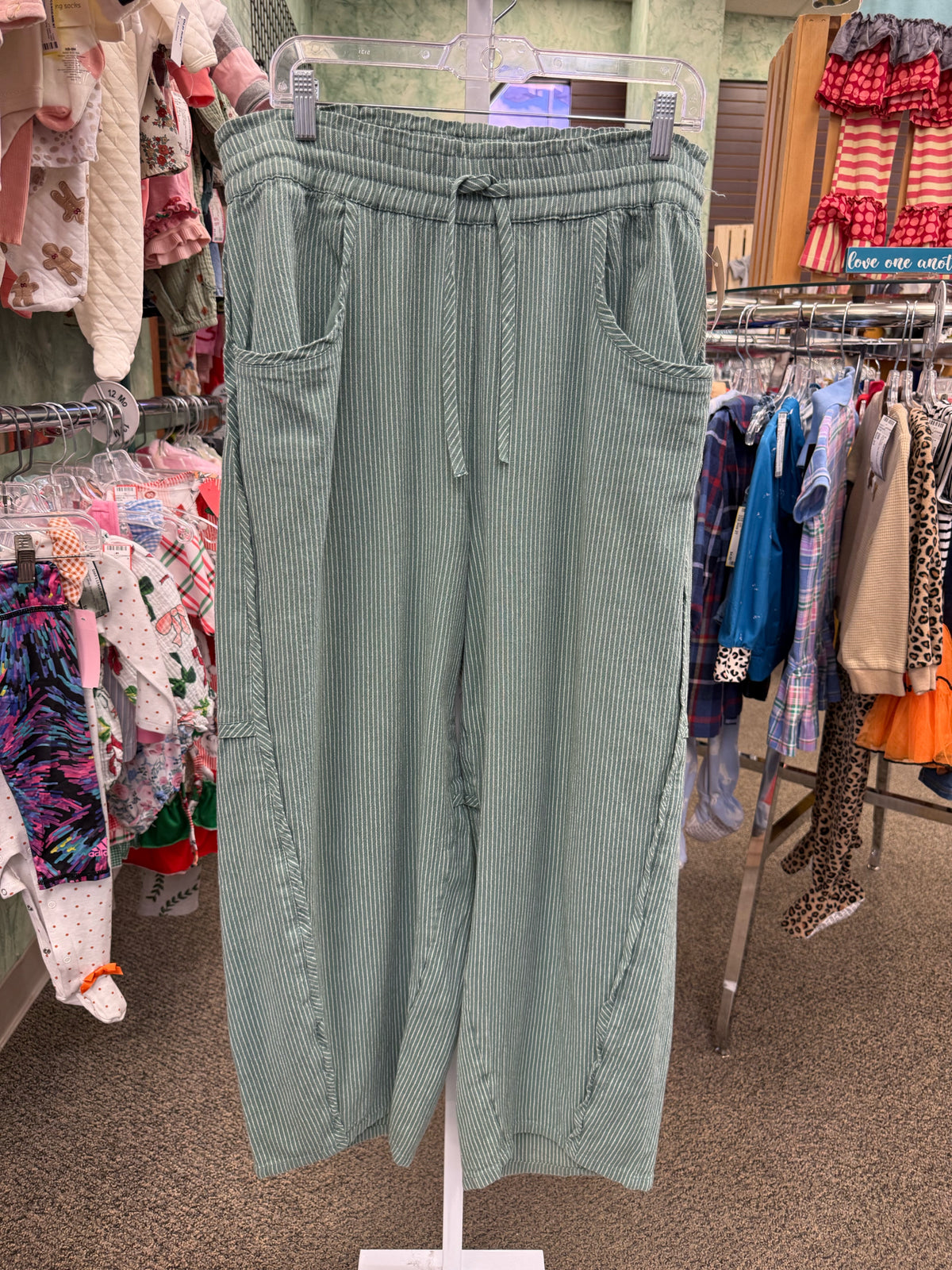 Pre-owned FREE PEOPLE Green stripe White Size 14 Pants