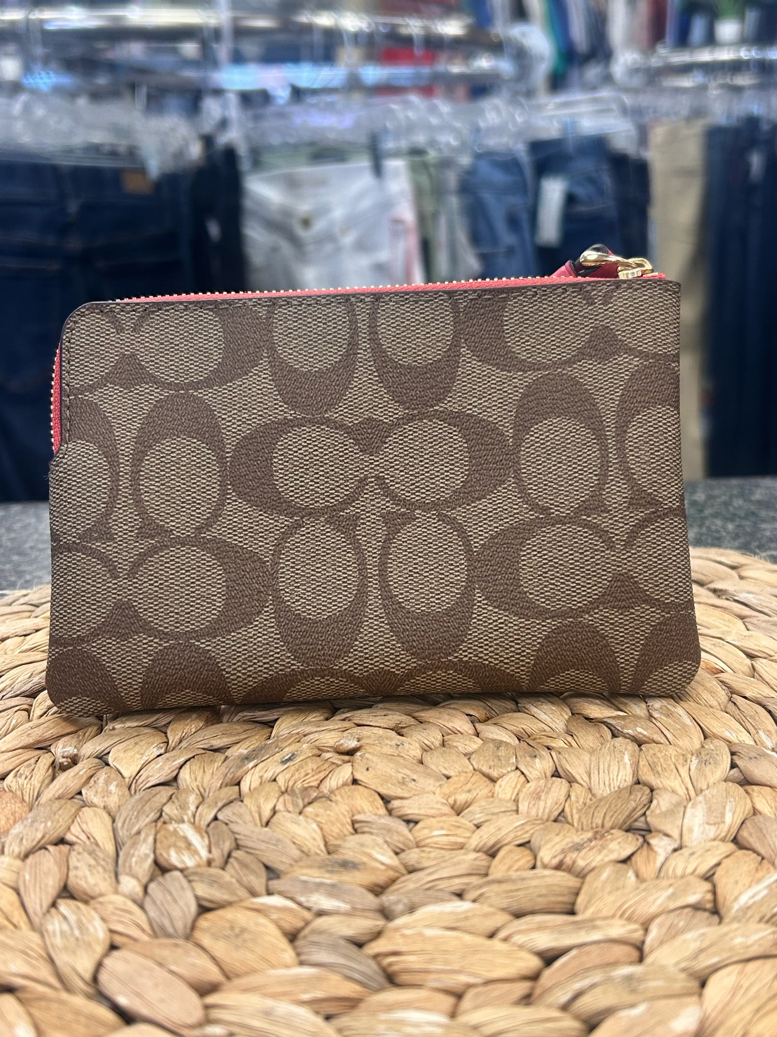 New with Tag COACH Brown Signature Pink Trim Wallet