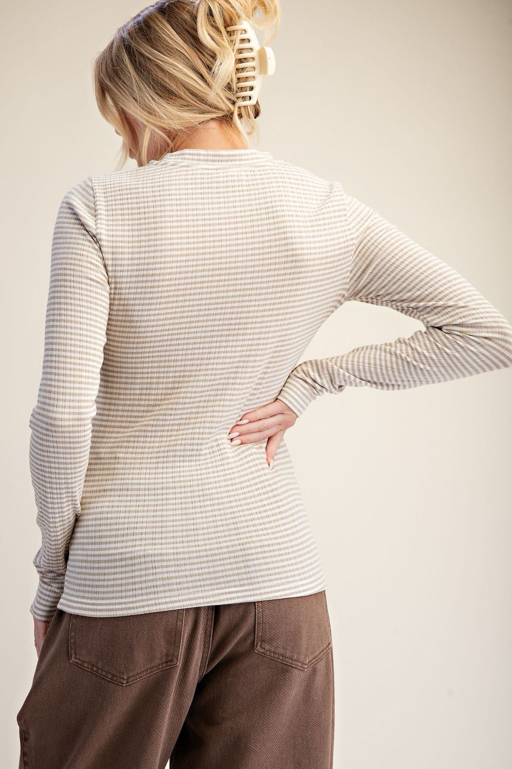 New EASEL Tan Size: L Long Sleeve Blouse