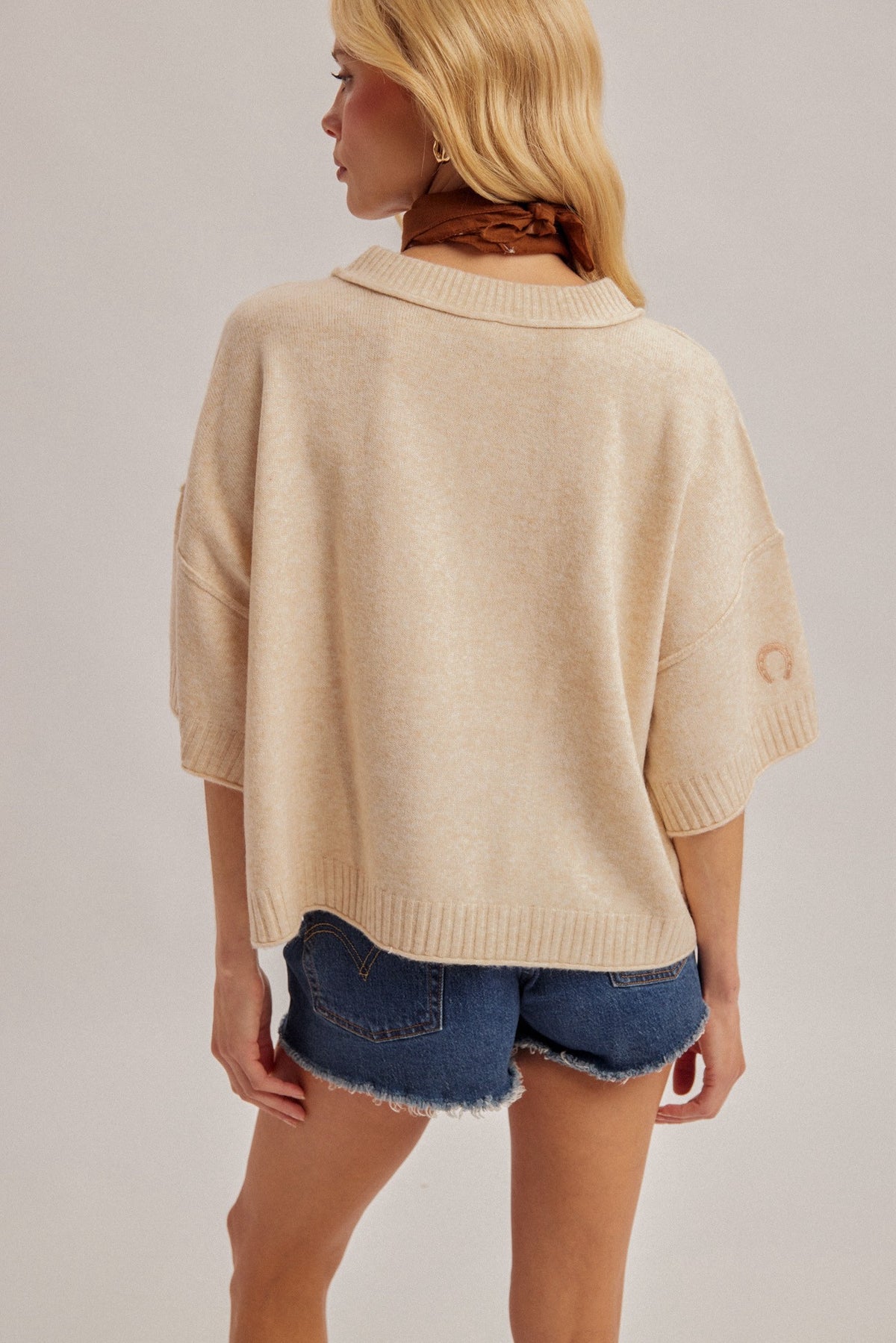 New HEM & THREAD Cream Size S Short Sleeve Sweater