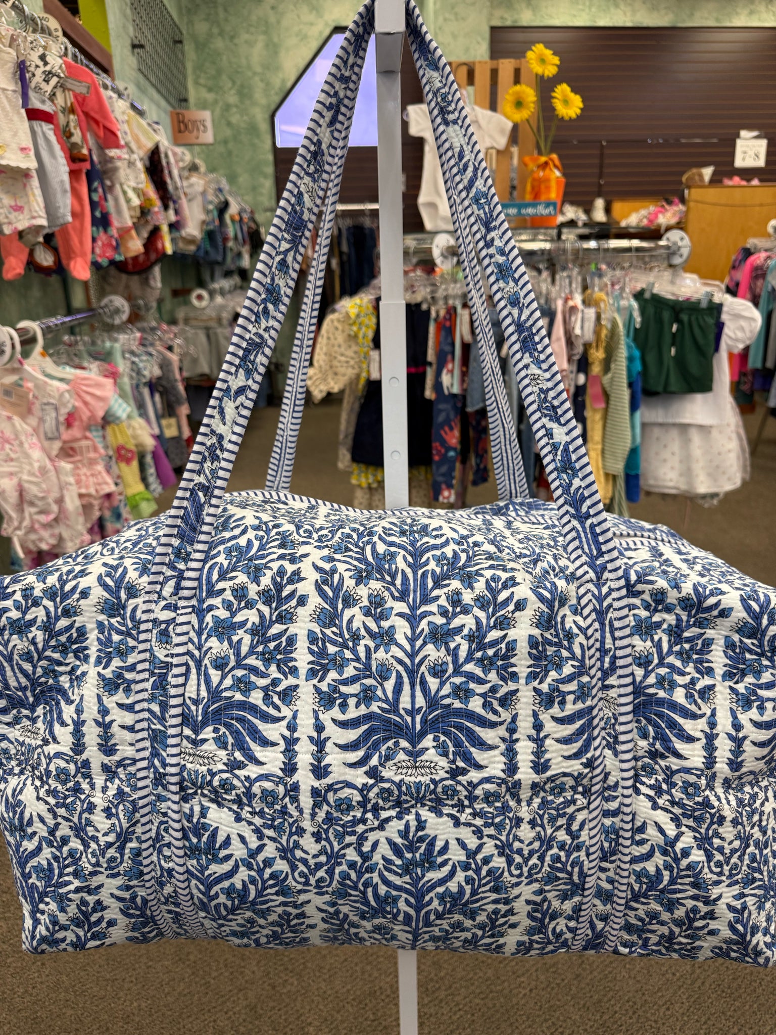 Pre-owned No Brand Light blue Navy Floral Oversized Tote Purse