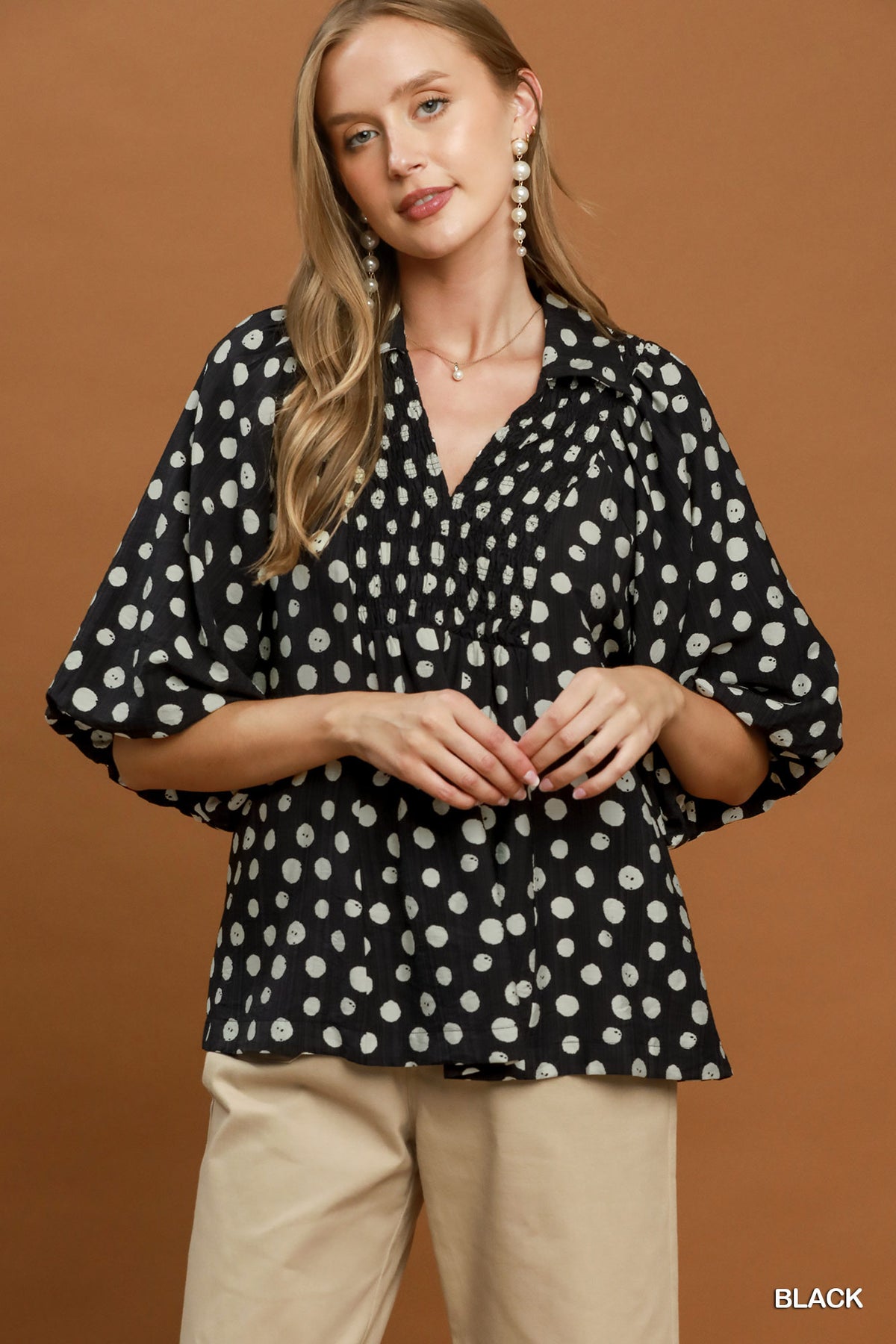 New UMGEE Black polka Size: S Short Sleeve Blouse