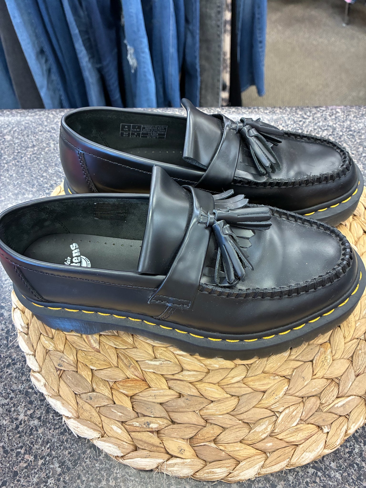Pre-owned DR MARTENS Black Yellow Trim Size 7 Designer Shoe