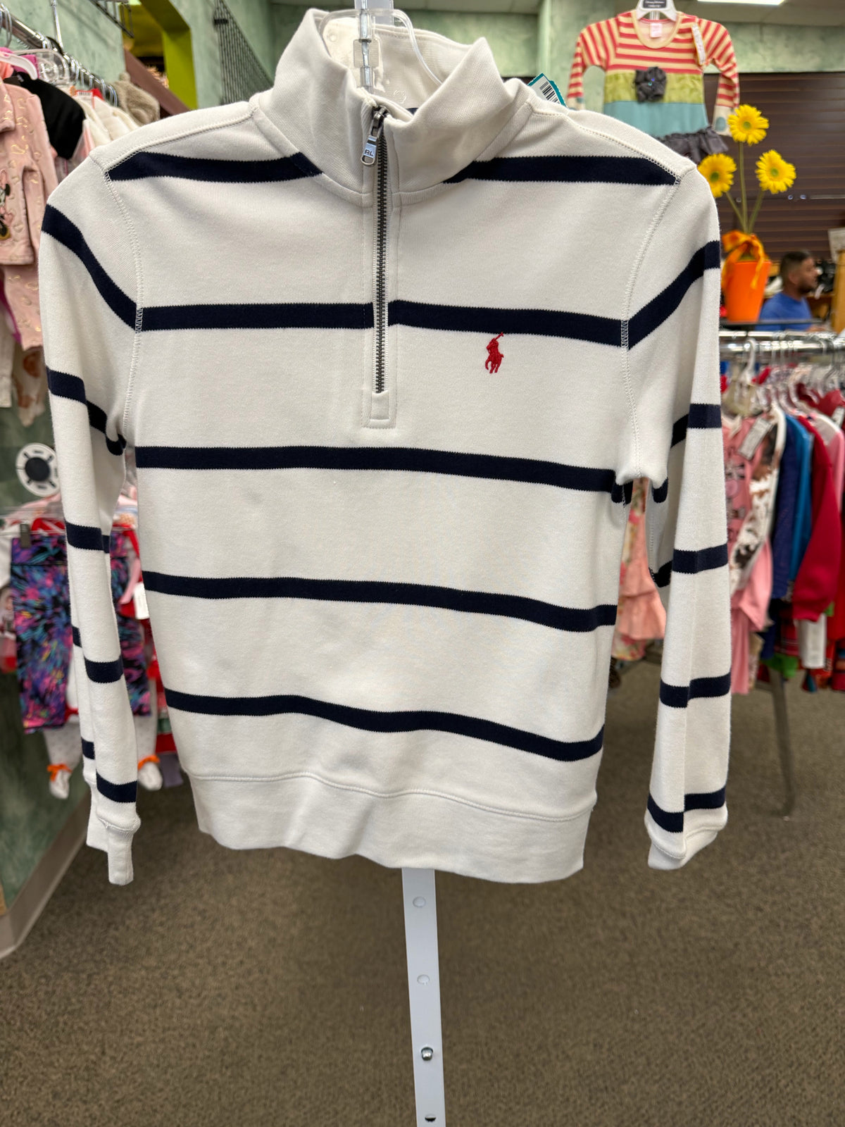 Pre-owned POLO White Navy Stripe C-SIZE 5T Long Sleeve Boys Top