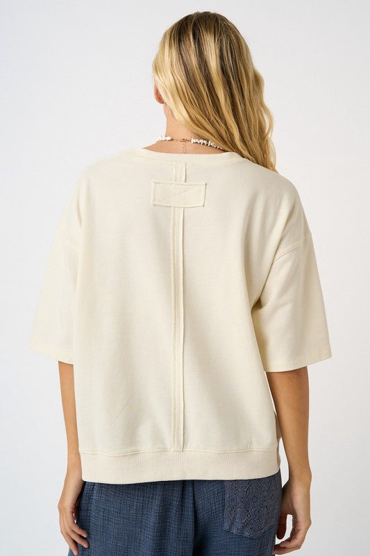 New MITTOSHOP Cream Navy Trim Size: S Short Sleeve Blouse