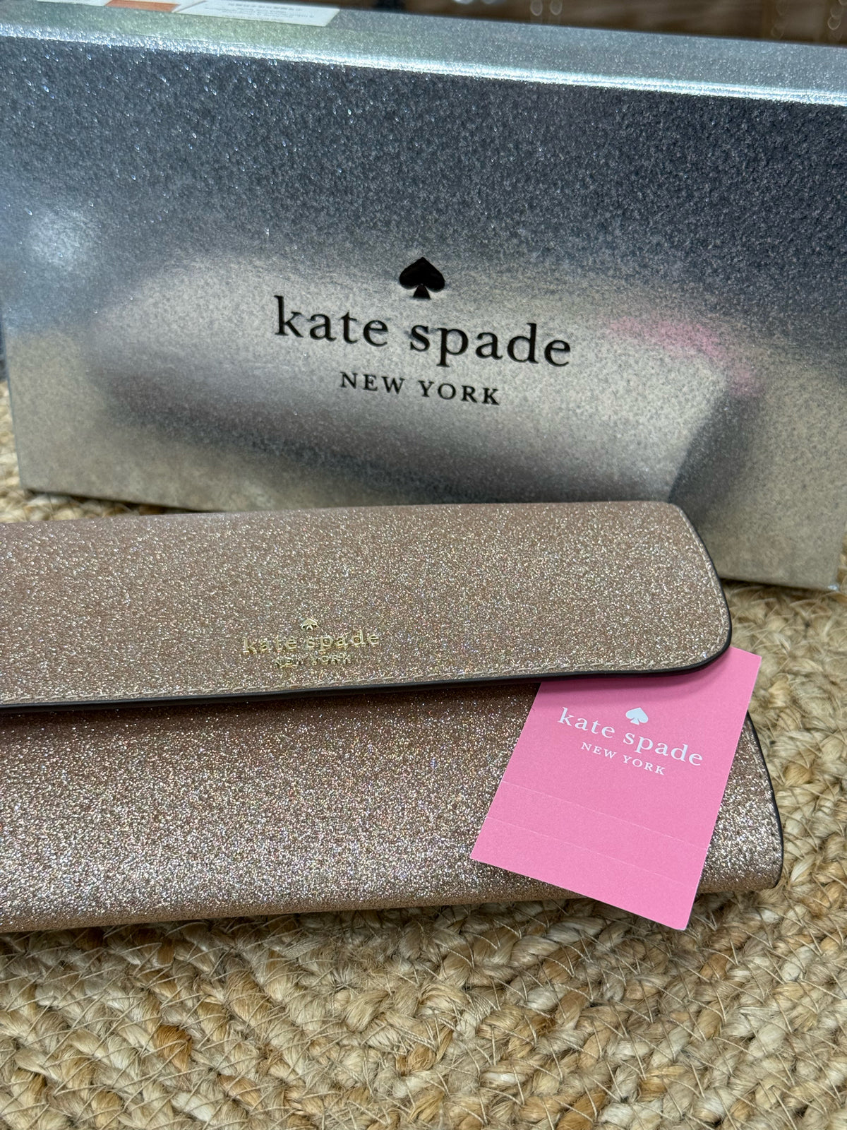 New with Tag KATE SPADE Rose gold Glitter WALLET SIZE Wristlet Designer Wallet