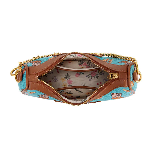 New WRANGLER Turquoise Brown Print S Shoulder Purse