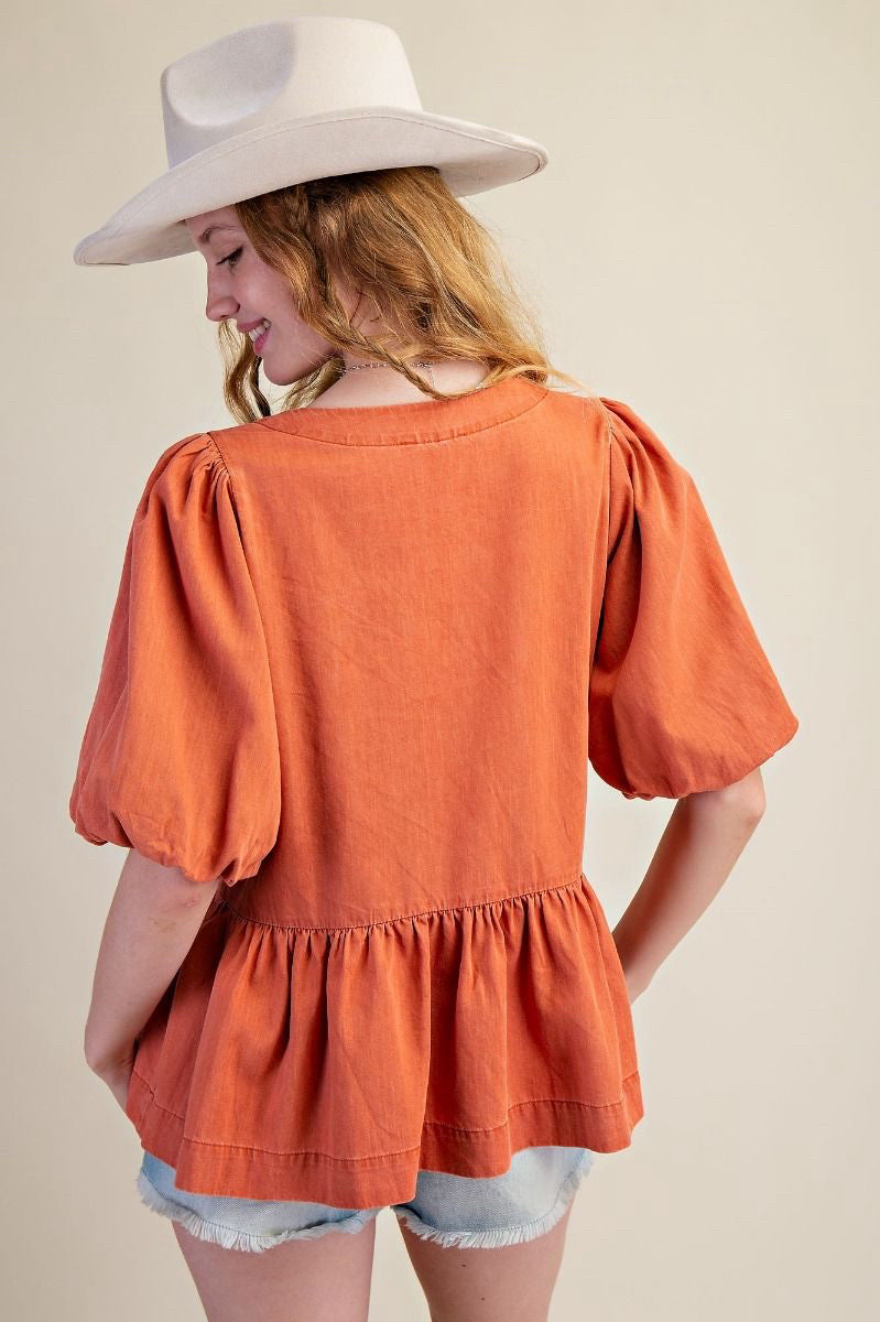 New EASEL Burnt orange Size S Short Sleeve Blouse