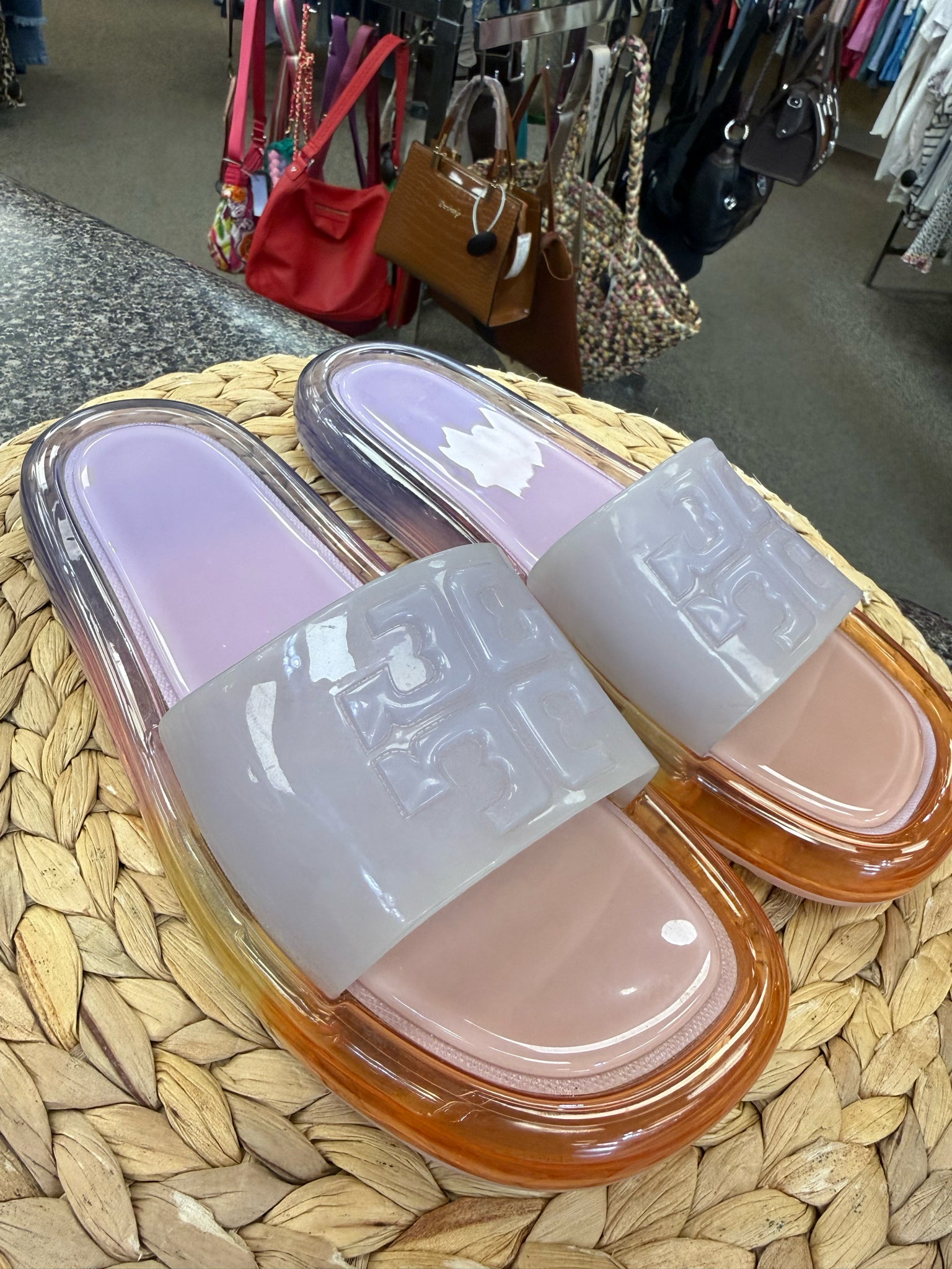 Pre-owned TORY BURCH Lavender Orange Trim Size 8 Designer Sandal