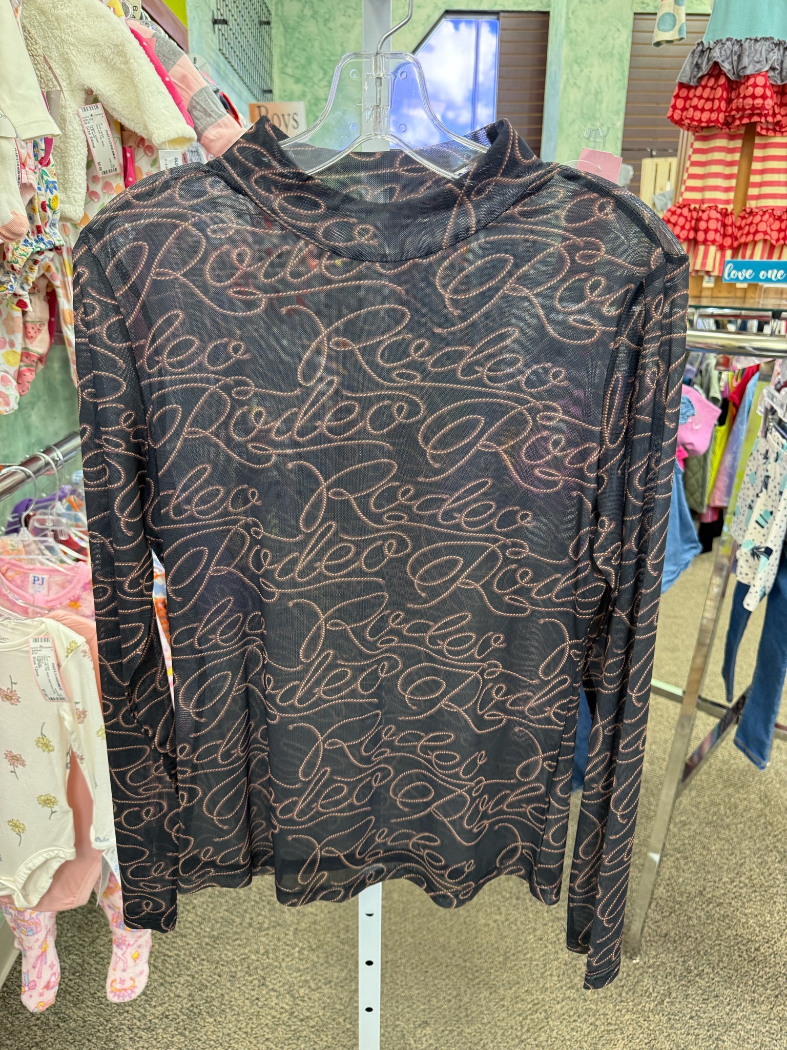 Pre-owned No Brand Black Brown Print Size: S Long Sleeve Blouse