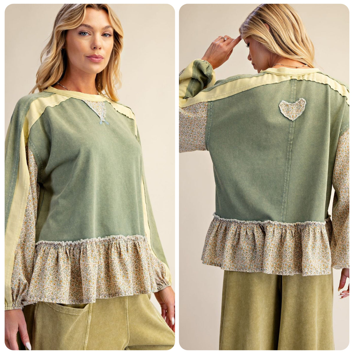 New EASEL Sage print Size: S Long Sleeve Blouse