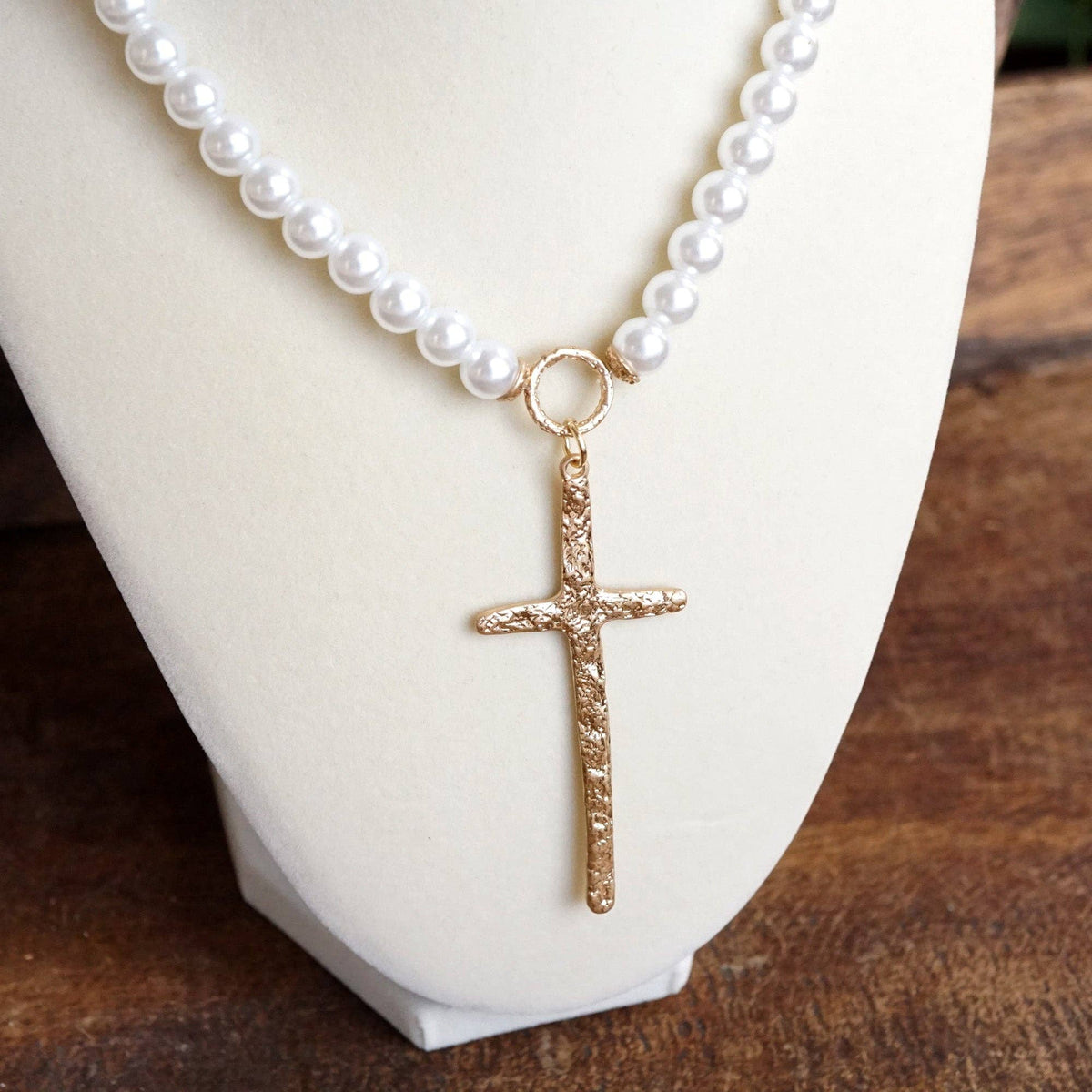 Primitive Cross Necklace Gold Pearl Turquoise Beads: Pearls