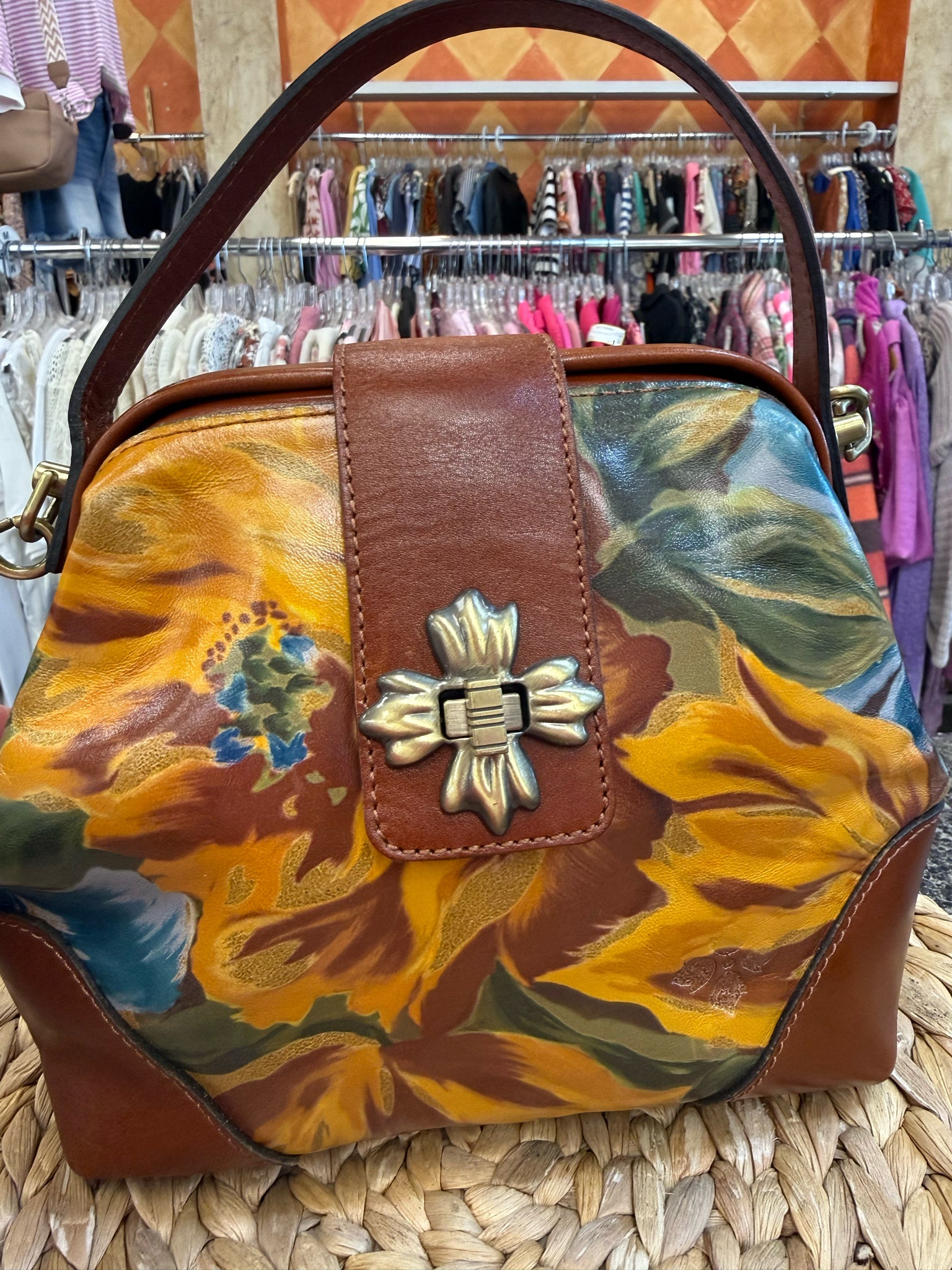 Pre-owned PATRICIA NASH Yellow Blue Crossbody Designer Purse