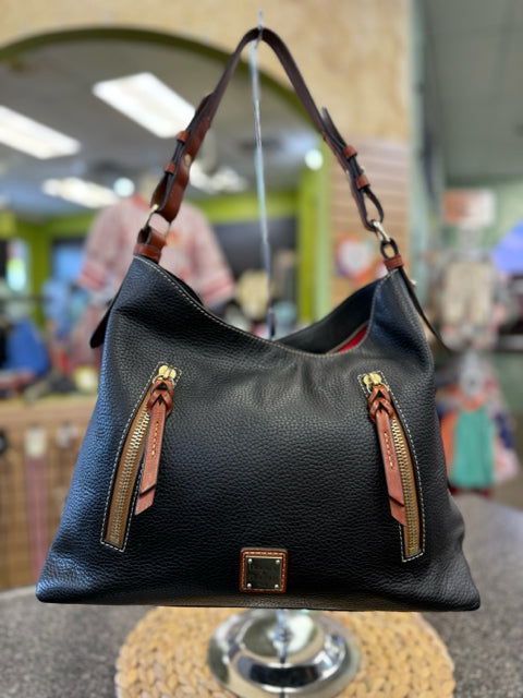 Pre-owned DOONEY&BOURKE Black Dark Brown Trim Shoulder Designer Purse