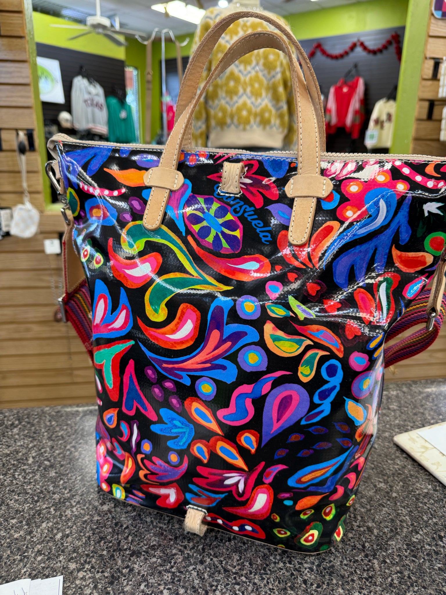 Pre-owned CONSUELA Black floral Purple Sling Designer Purse