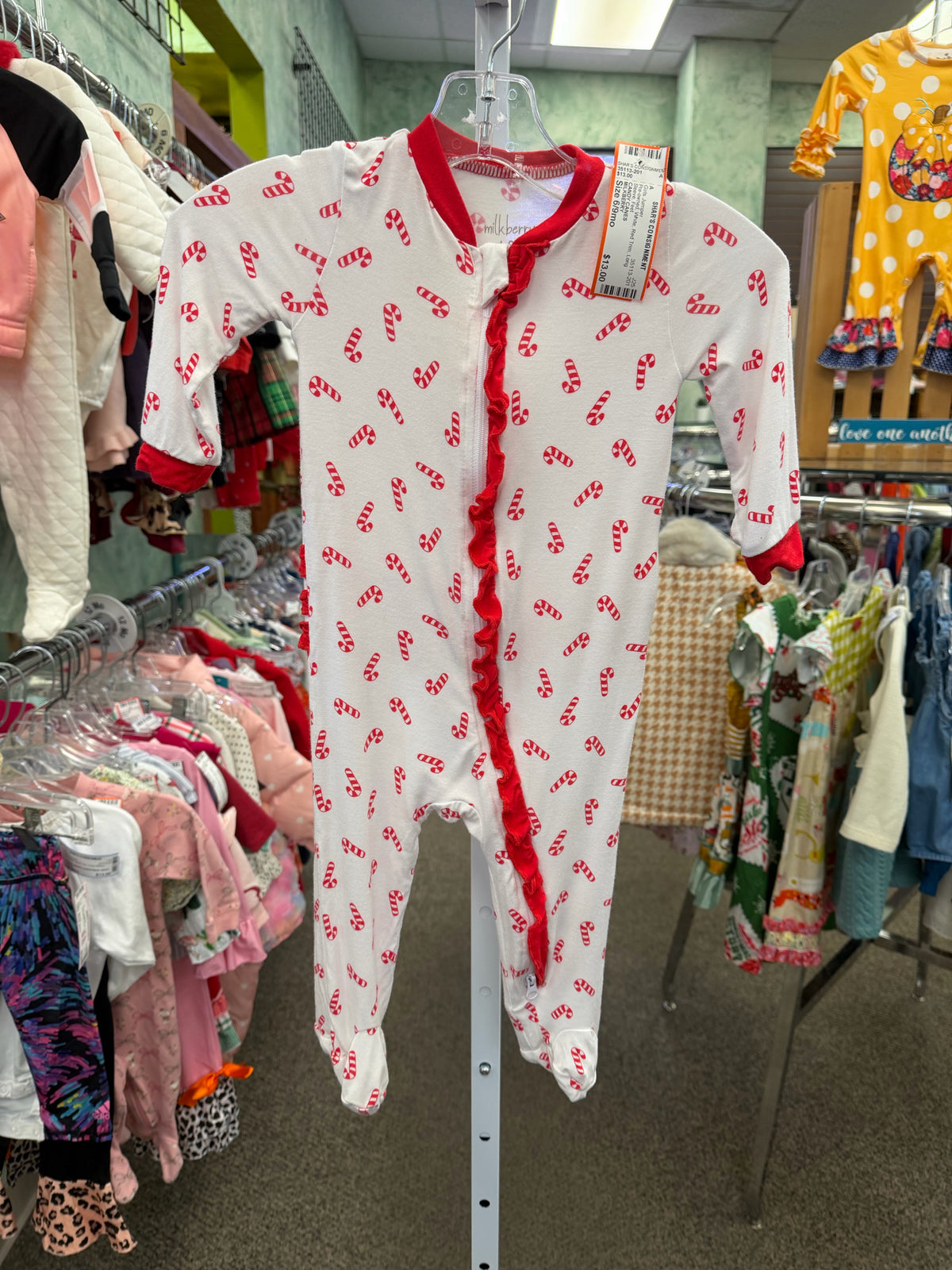 Pre-owned MILKBERRY White Red Trim Size 6/9mo Long Sleeve Feet Girls Jumper