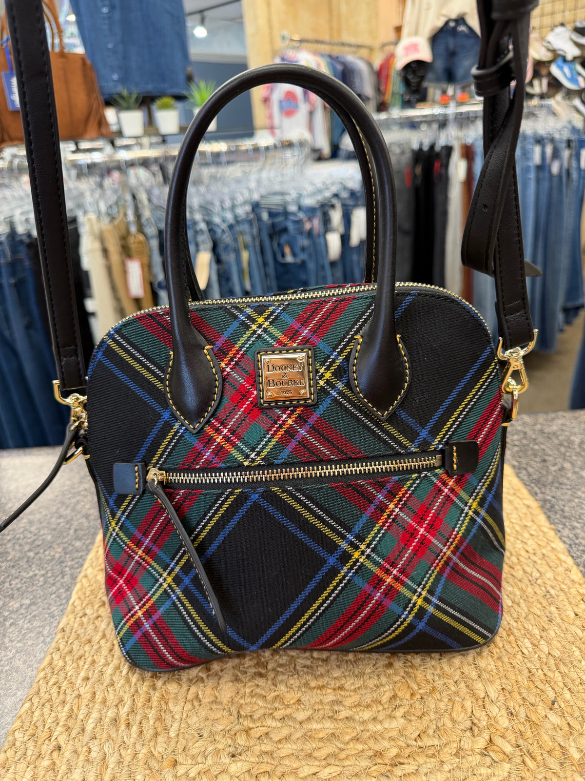 Pre-owned DOONEY&BOURKE Black Multi Plaid Crossbody Designer Purse