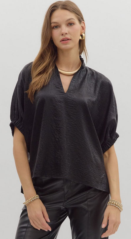 New ENTRO Black Size S Short Sleeve Blouse