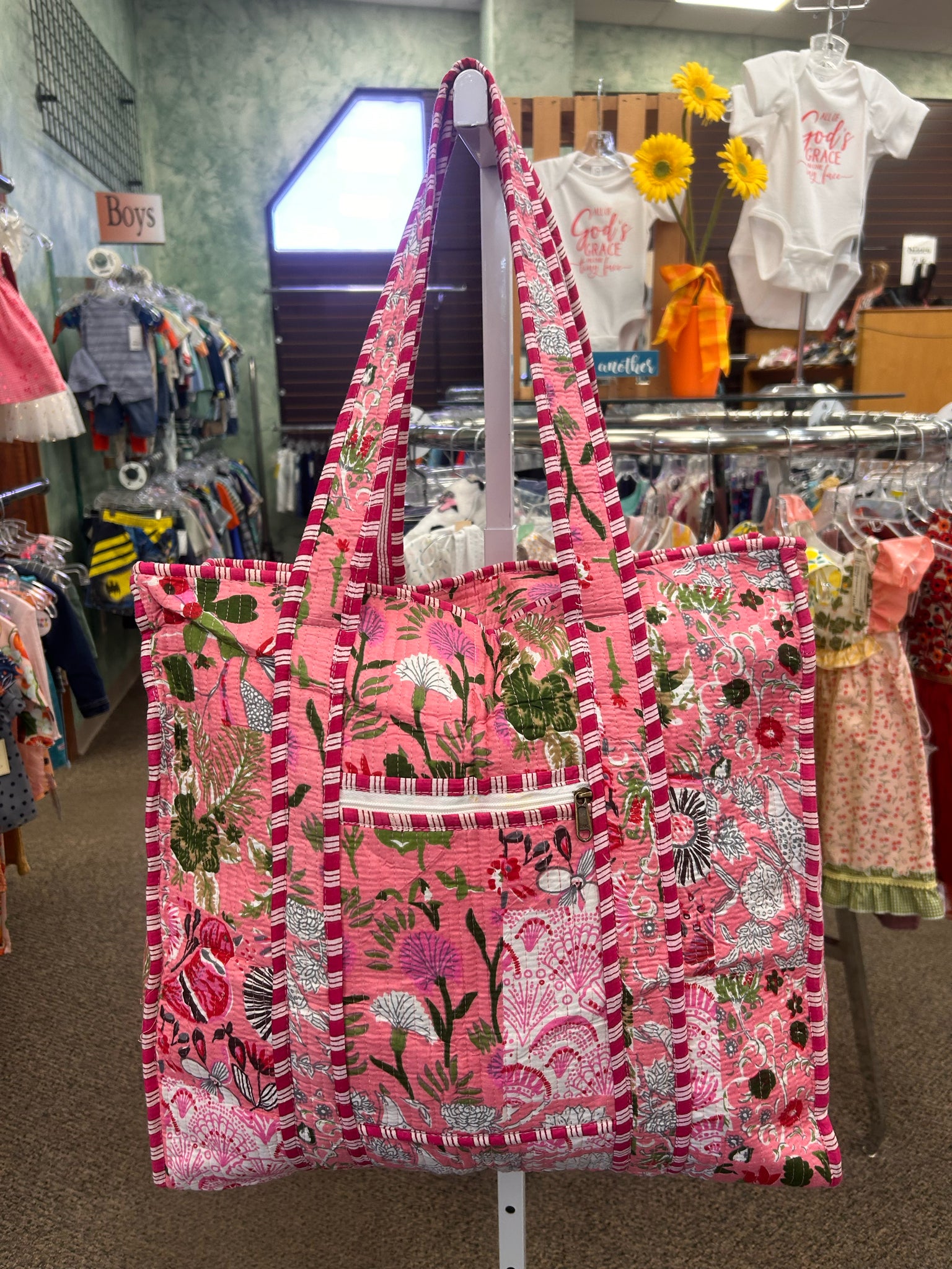 New Made in India Dark Pink Floral L Tote Purse