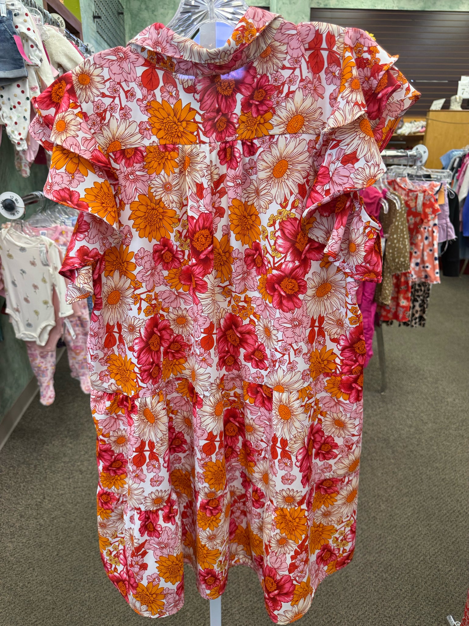 Pre-owned UMGEE White Pink Floral Size 10 Short Sleeve Dress