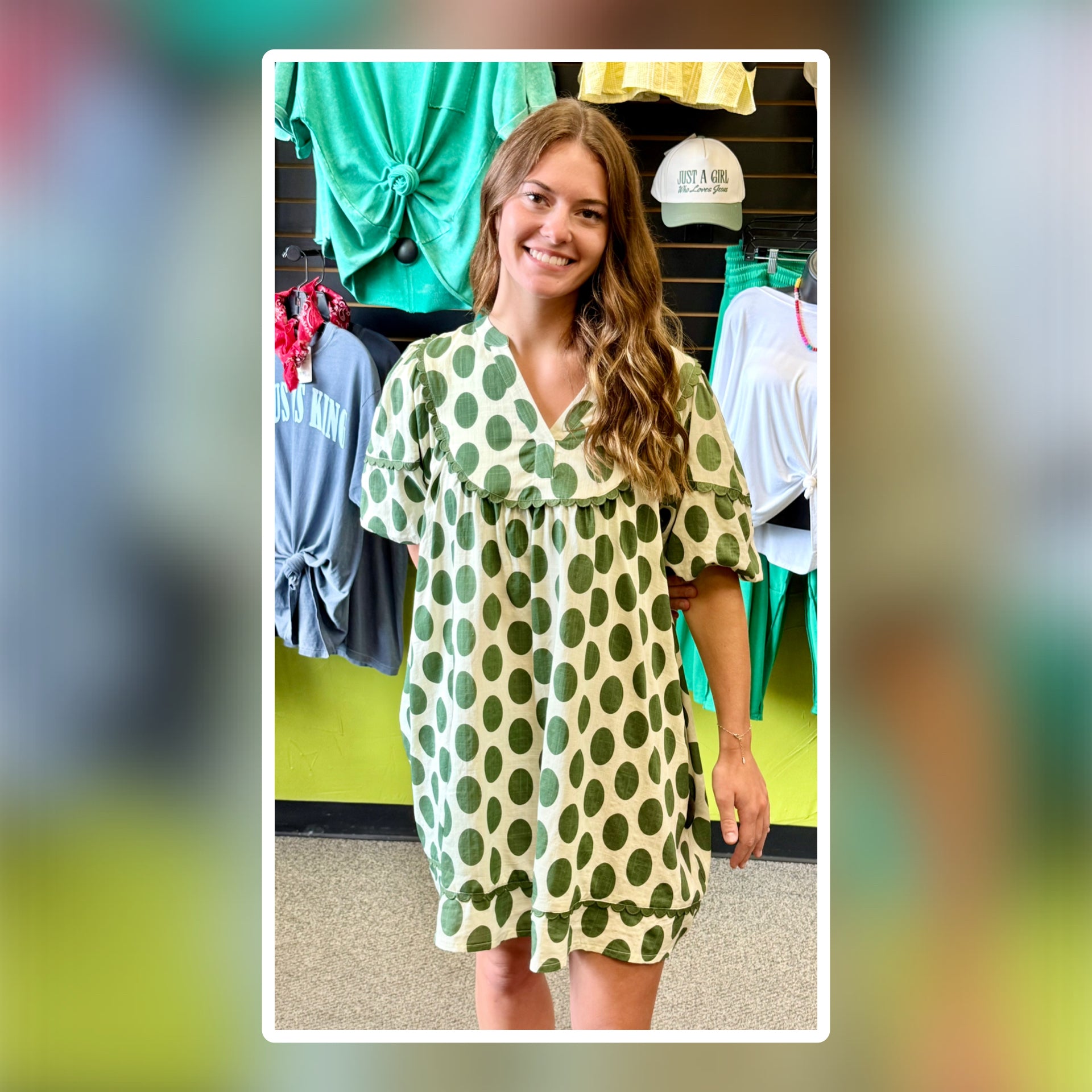New EASEL Olive Polka Size Small Short Sleeve Dress