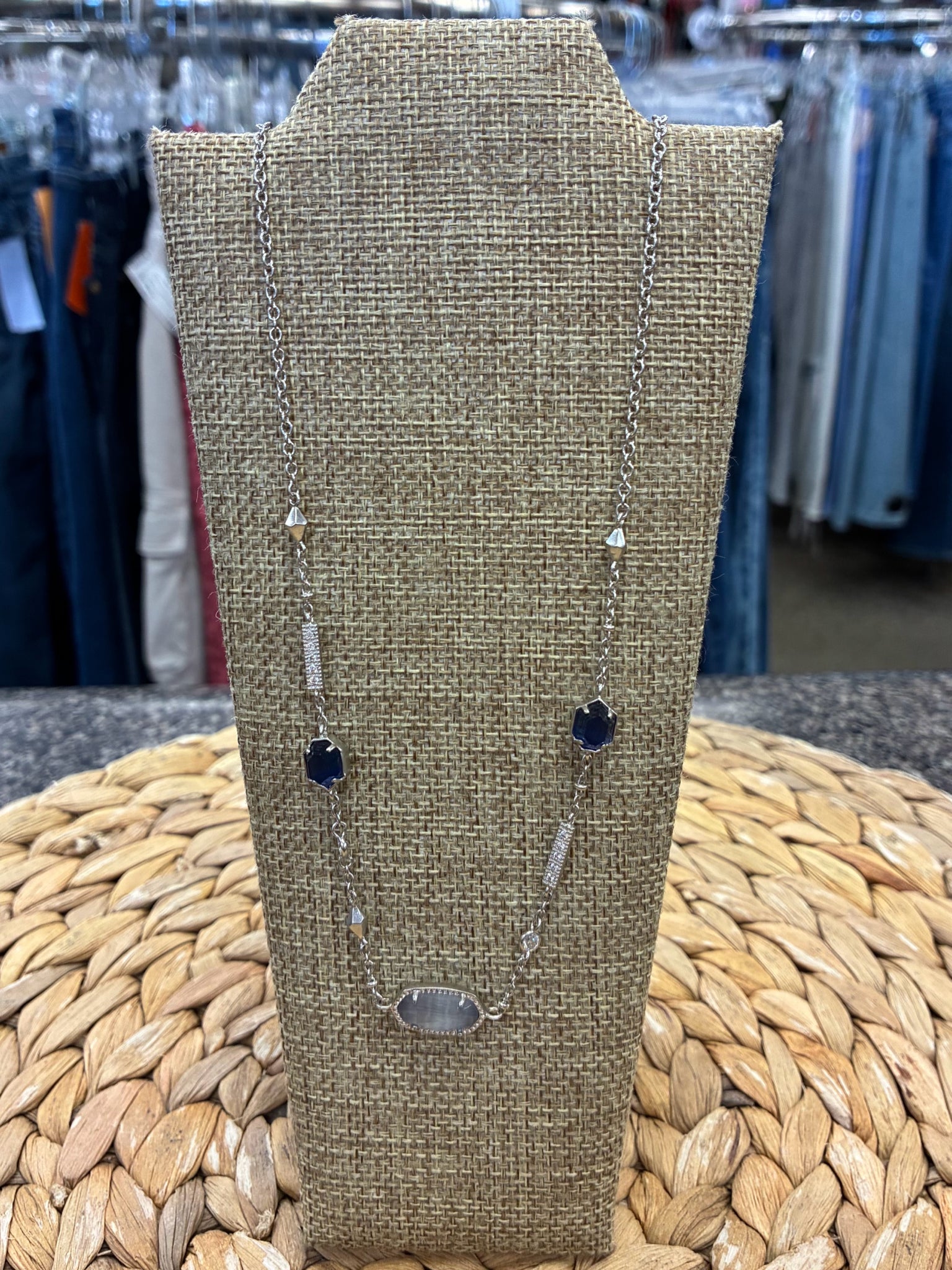 Pre-owned KENDRA SCOTT Silver Blue Designer Necklace