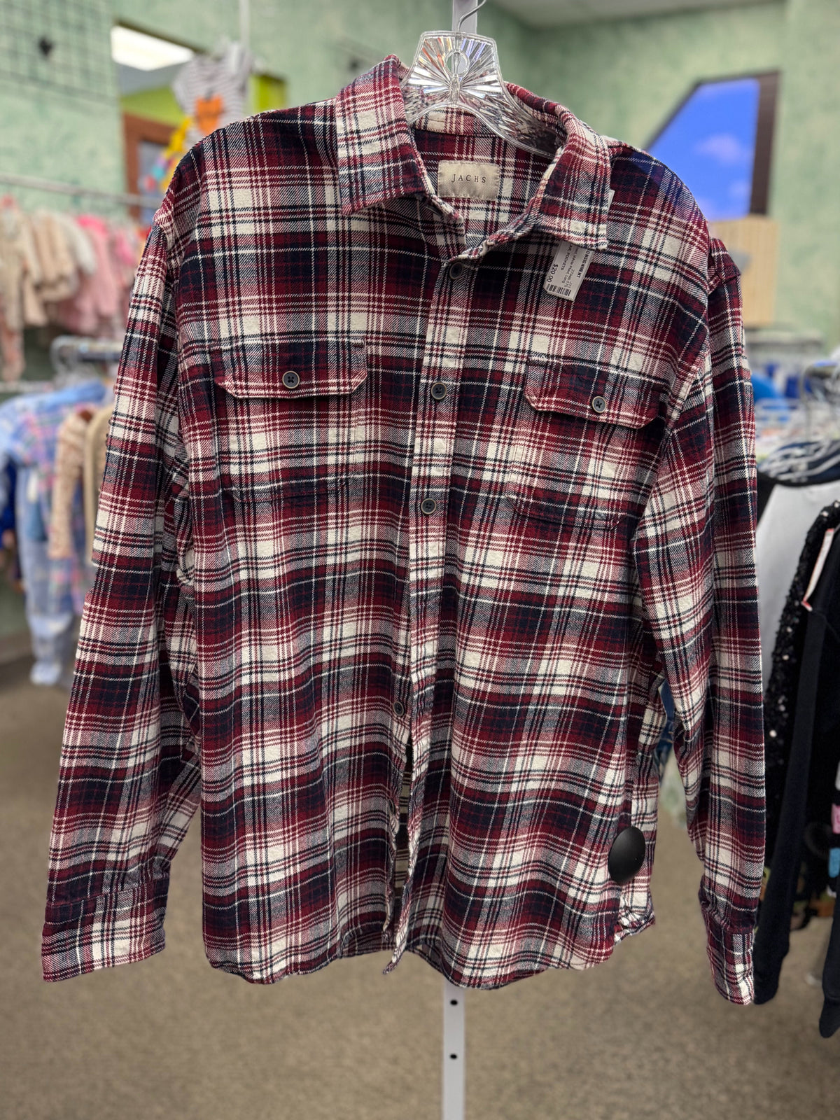 Pre-owned JACHS Red plaid White Plaid Men Size L Long Sleeve MENS Shirts