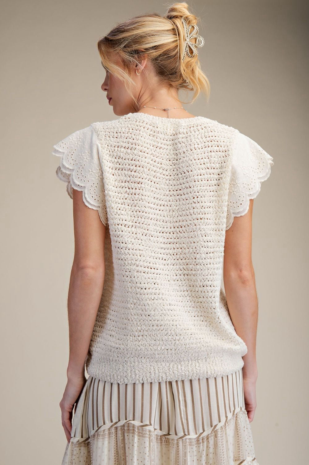 New EASEL Cream Size S Short Sleeve Sweater