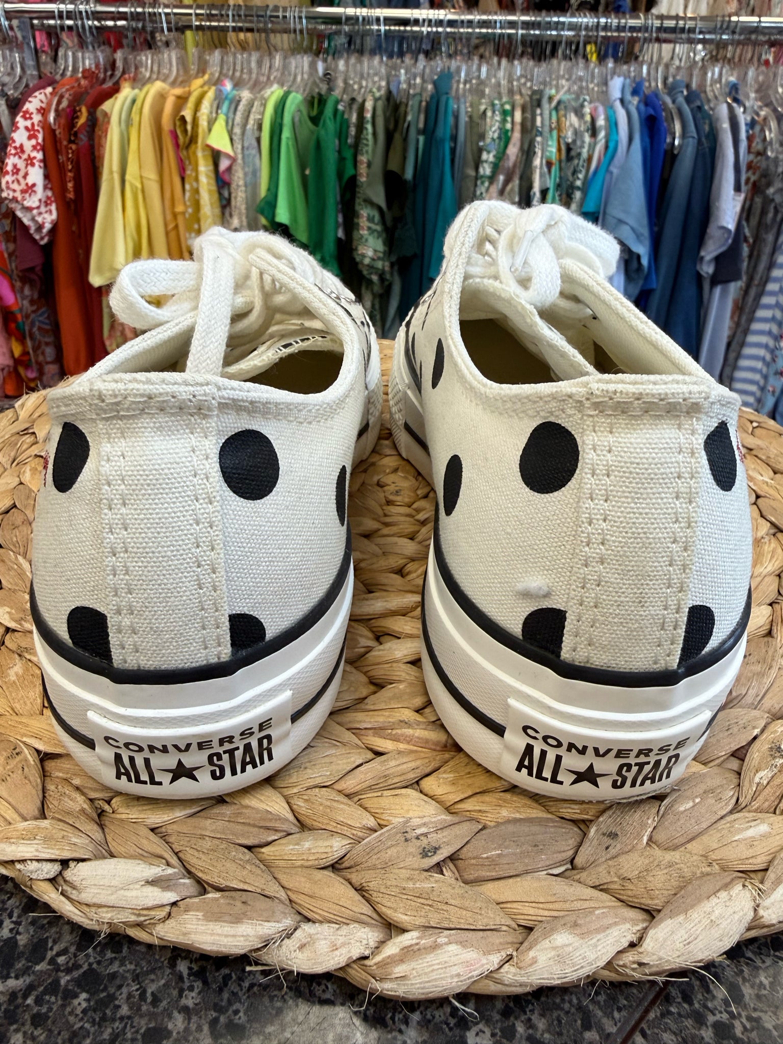 Pre-owned CONVERSE White Black Polka Size 7.5 Designer Sneaker