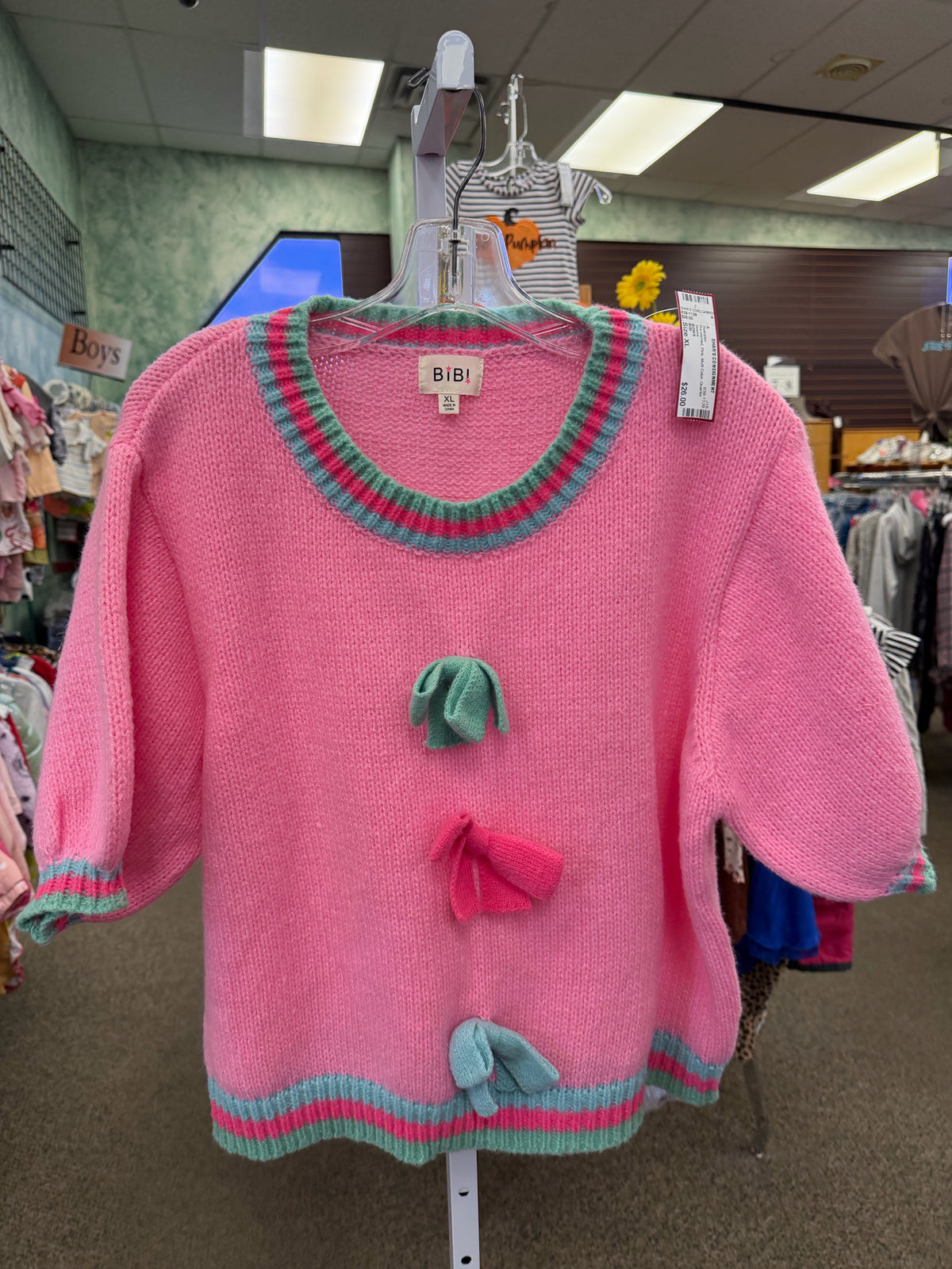Pre-owned BIBI Pink Multi Color Size XL Quarter Sleeve Sweater