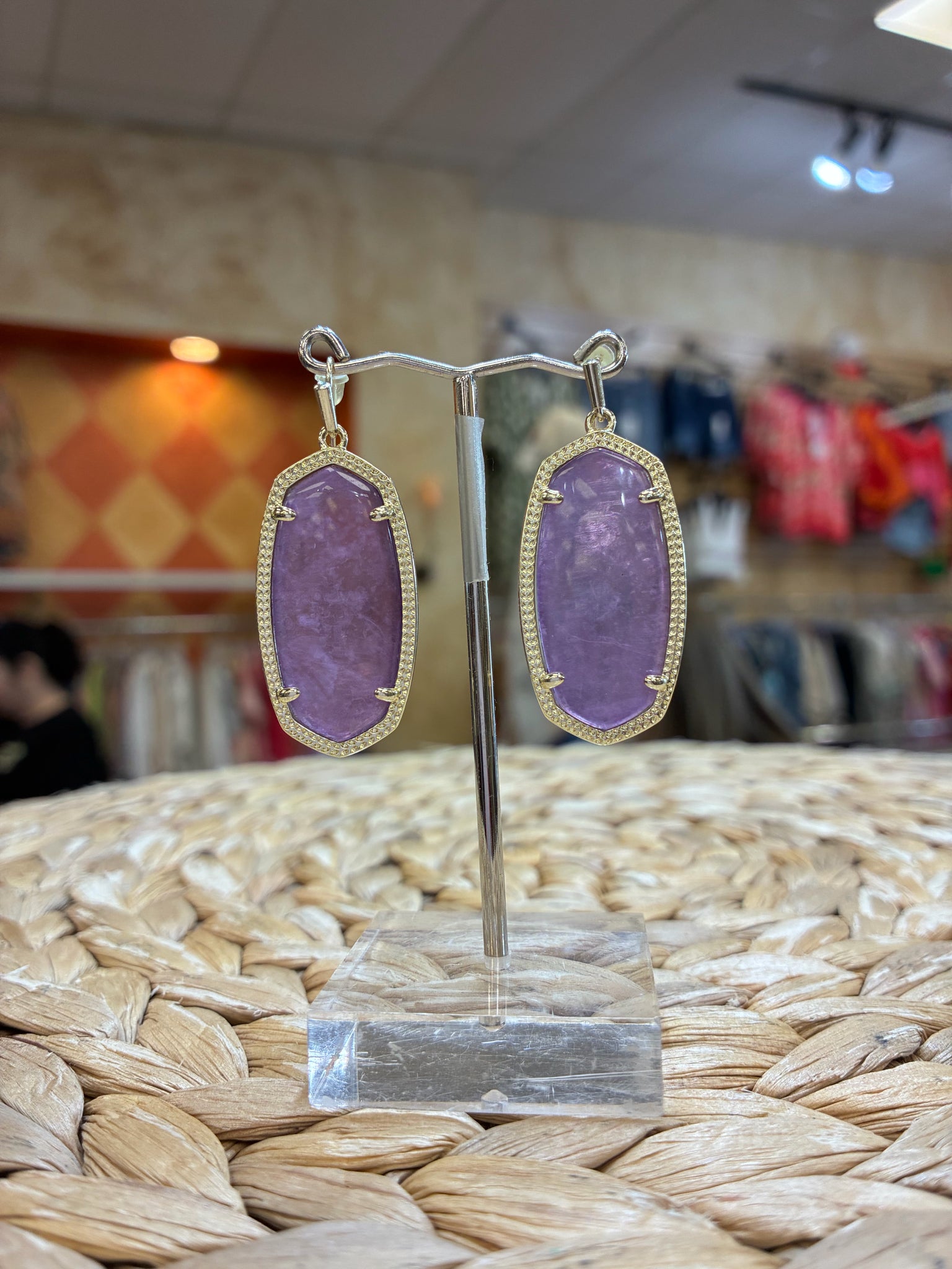 Pre-owned KENDRA SCOTT Purple Gold Trim Designer Earring