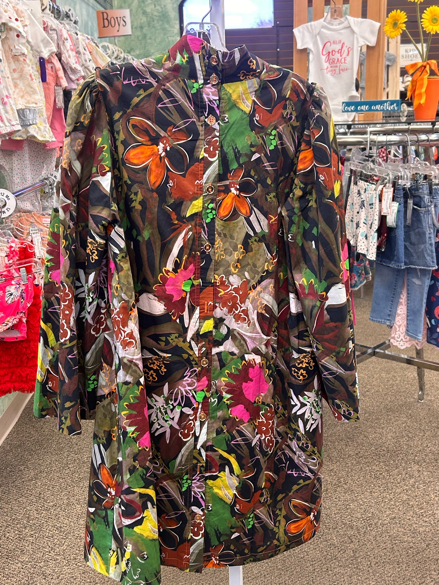 Pre-owned BURU Green Brown Floral Size 8 Quarter Sleeve Designer Dress