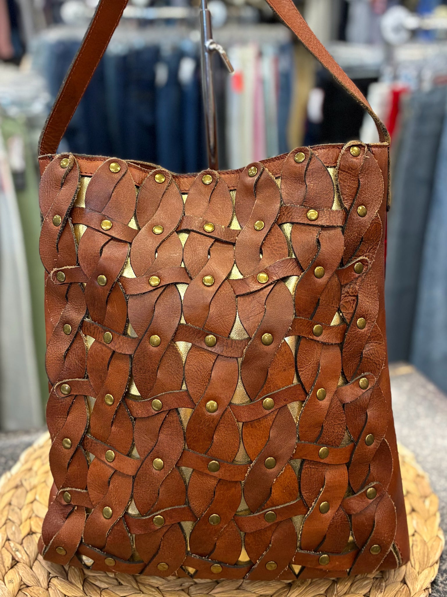 Pre-owned PATRICIA NASH Brown Gold Crossbody Designer Purse