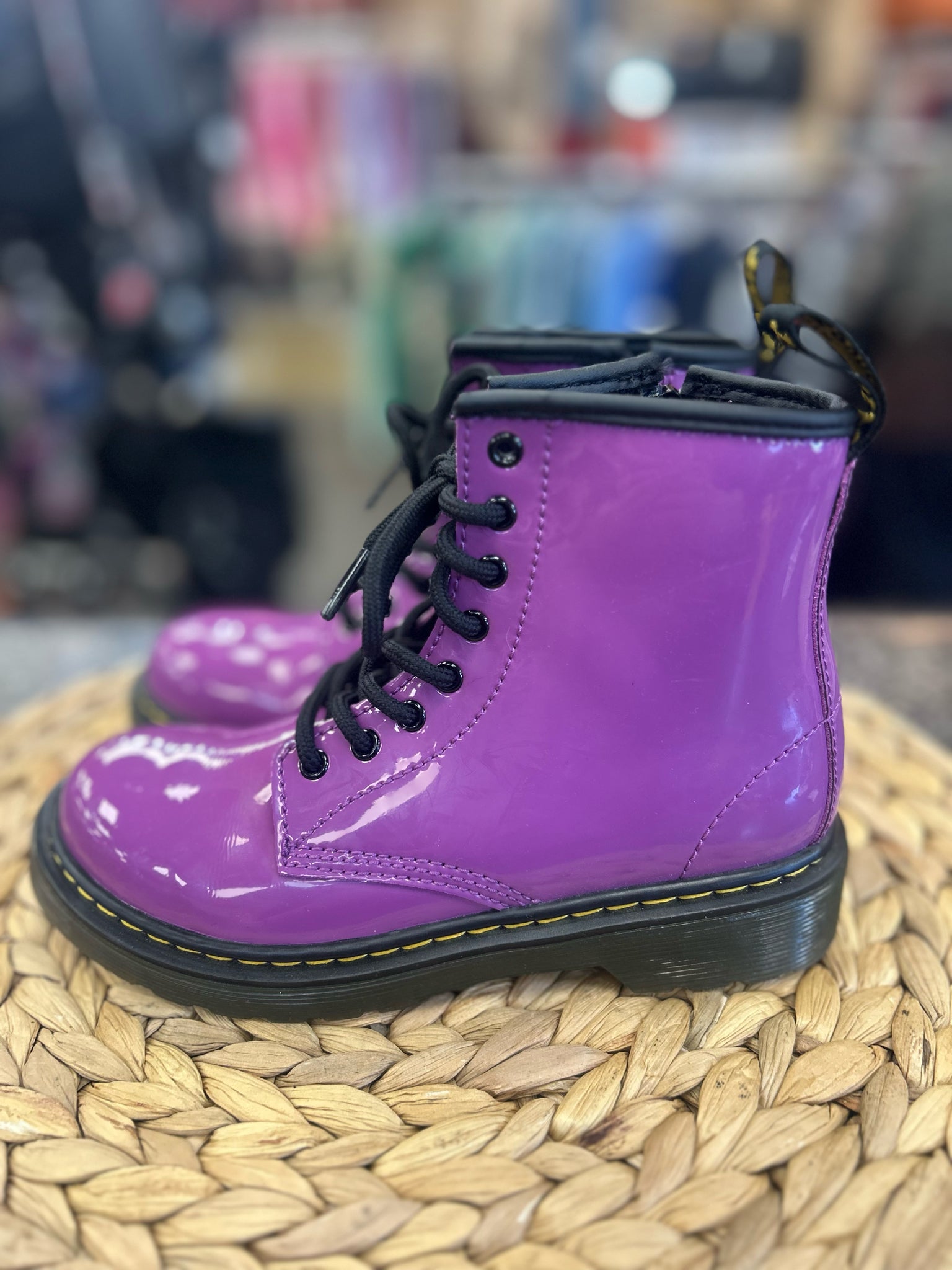 Pre-owned DR MARTENS Purple Black Trim Shoe Size 1 Girls Boot