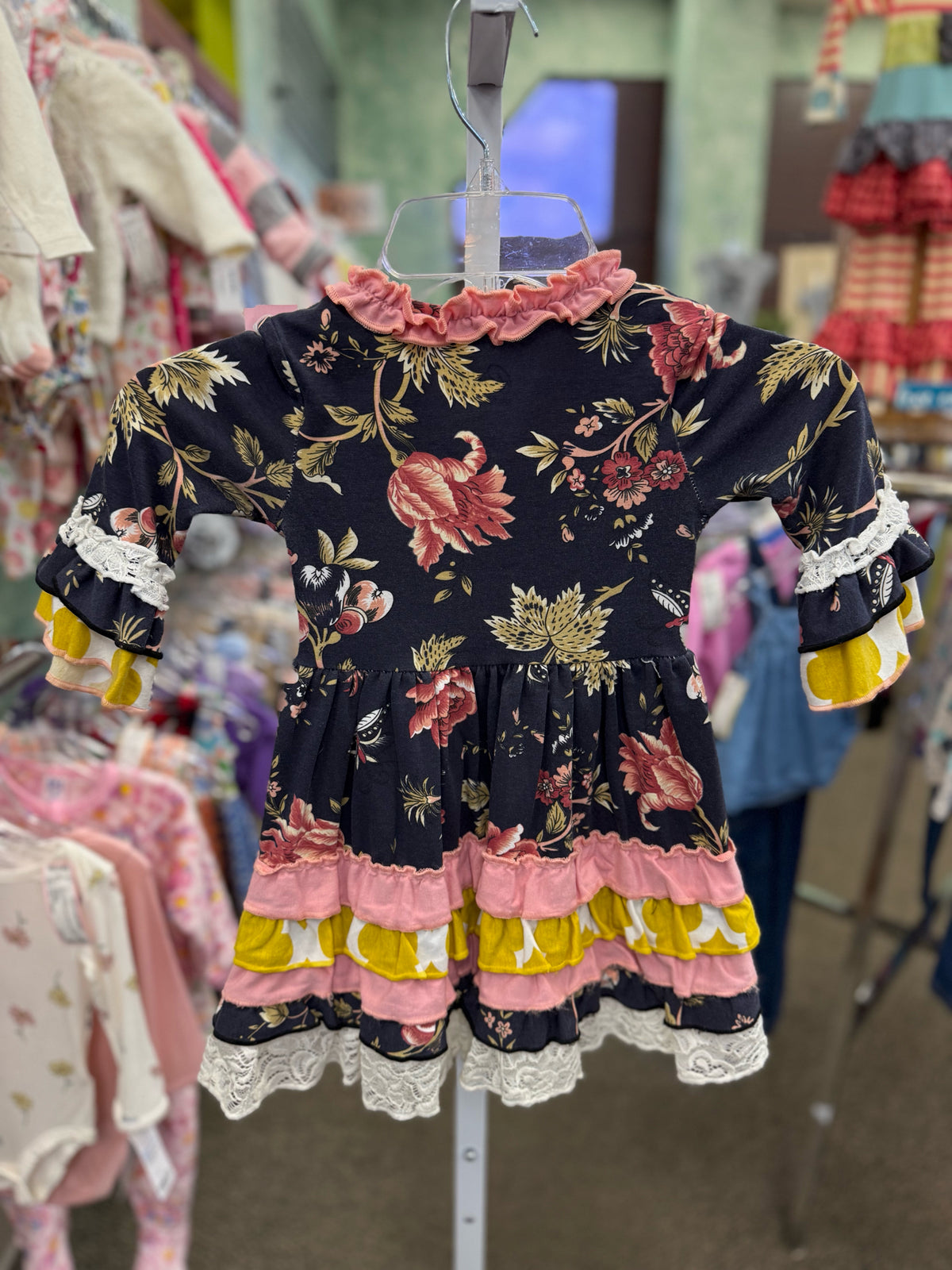 Pre-owned TUTU & LULU Navy Mauve GIRLS SZ: 2/3 Long Sleeve Girls Dress