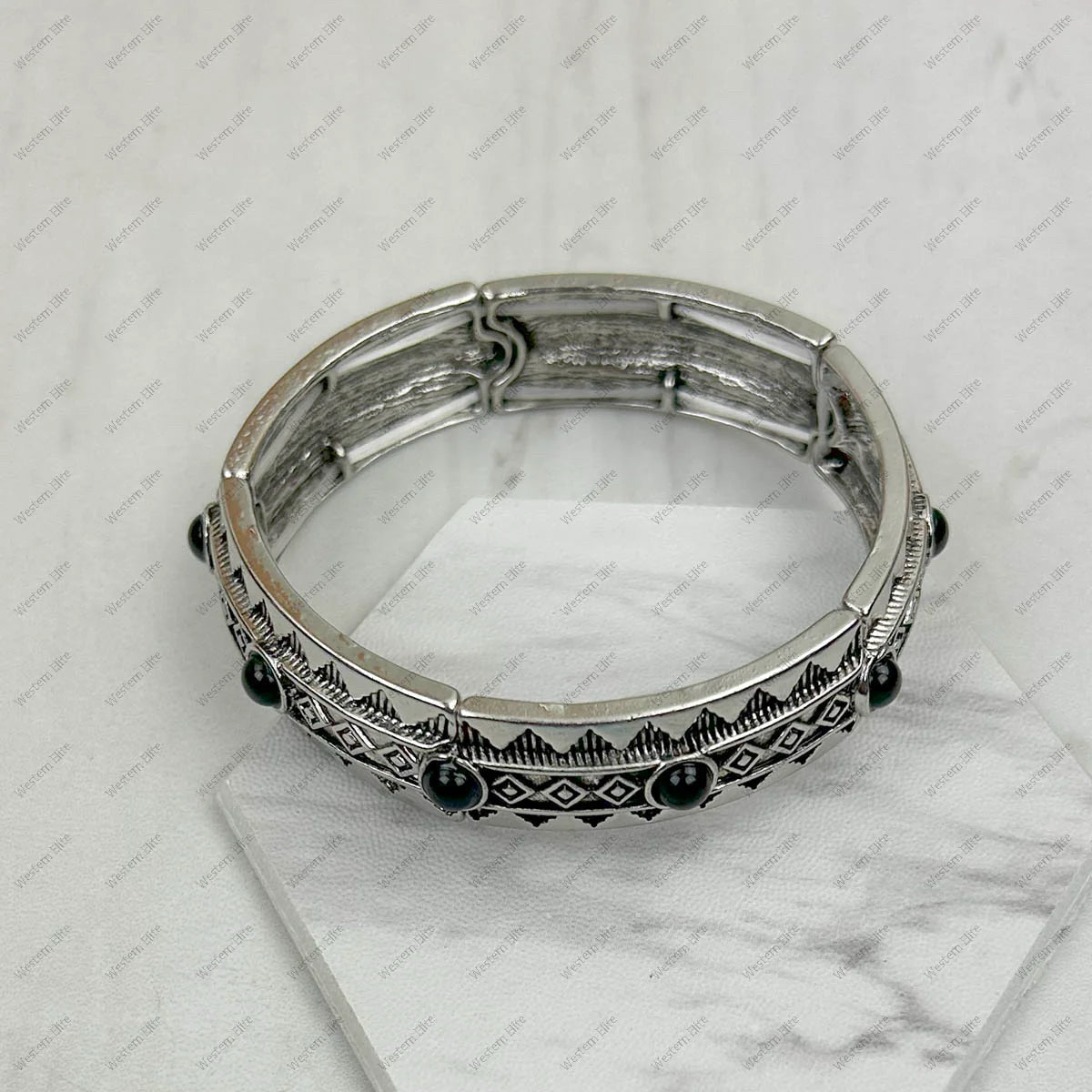 New WESTERN Silver Black Bracelet