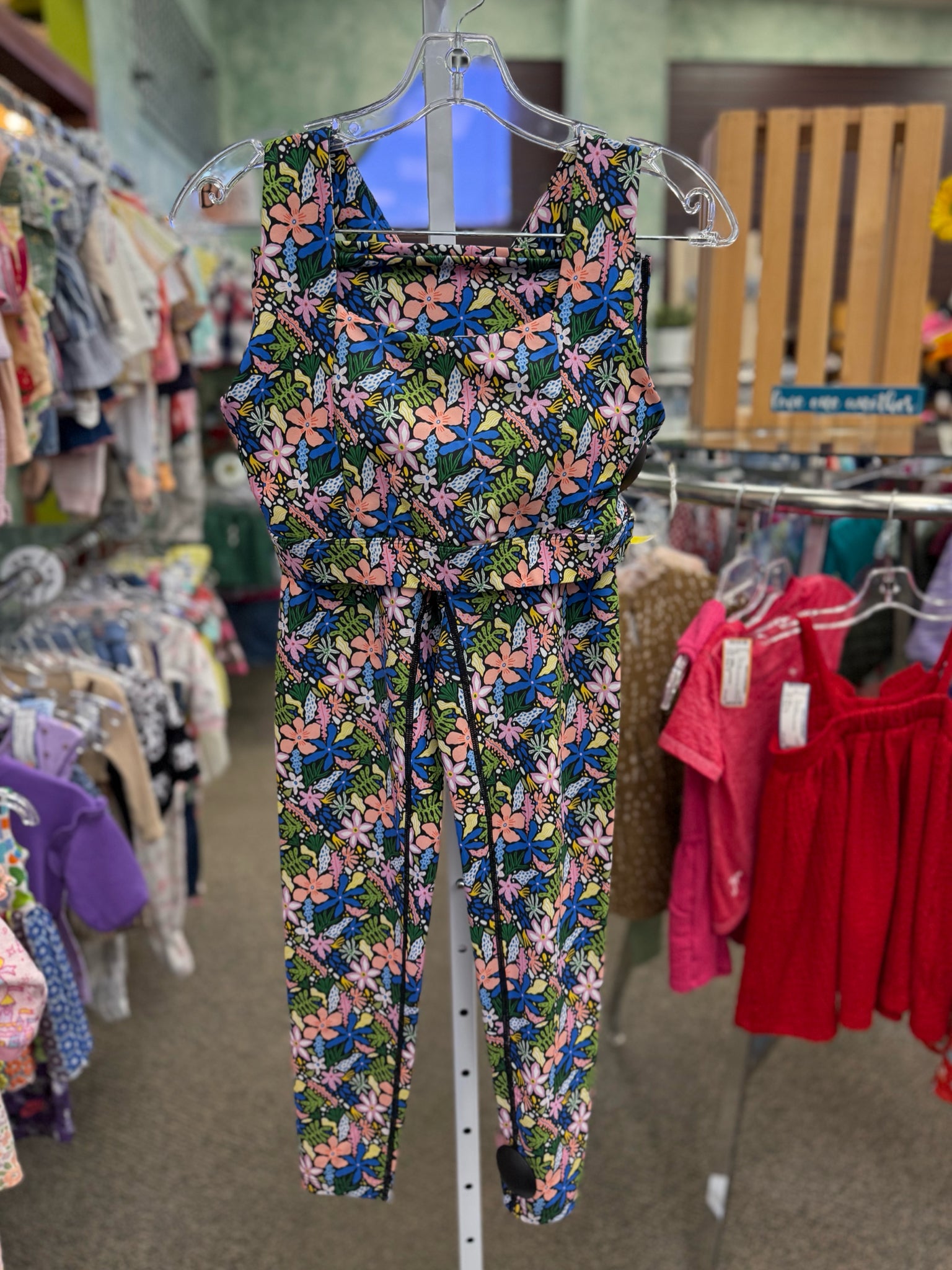 Pre-owned SSYS Blue floral Yellow Dr Size 7 Sleeveless Legging Set