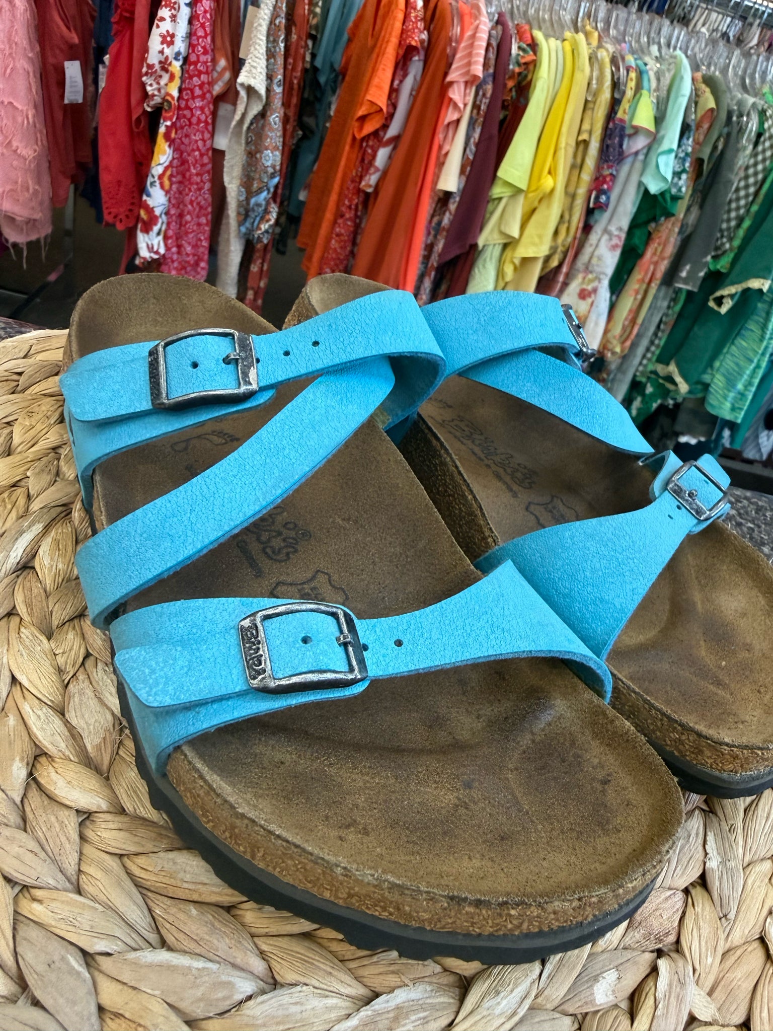 Pre-owned Birki's Turquoise Size 6 Designer Sandal