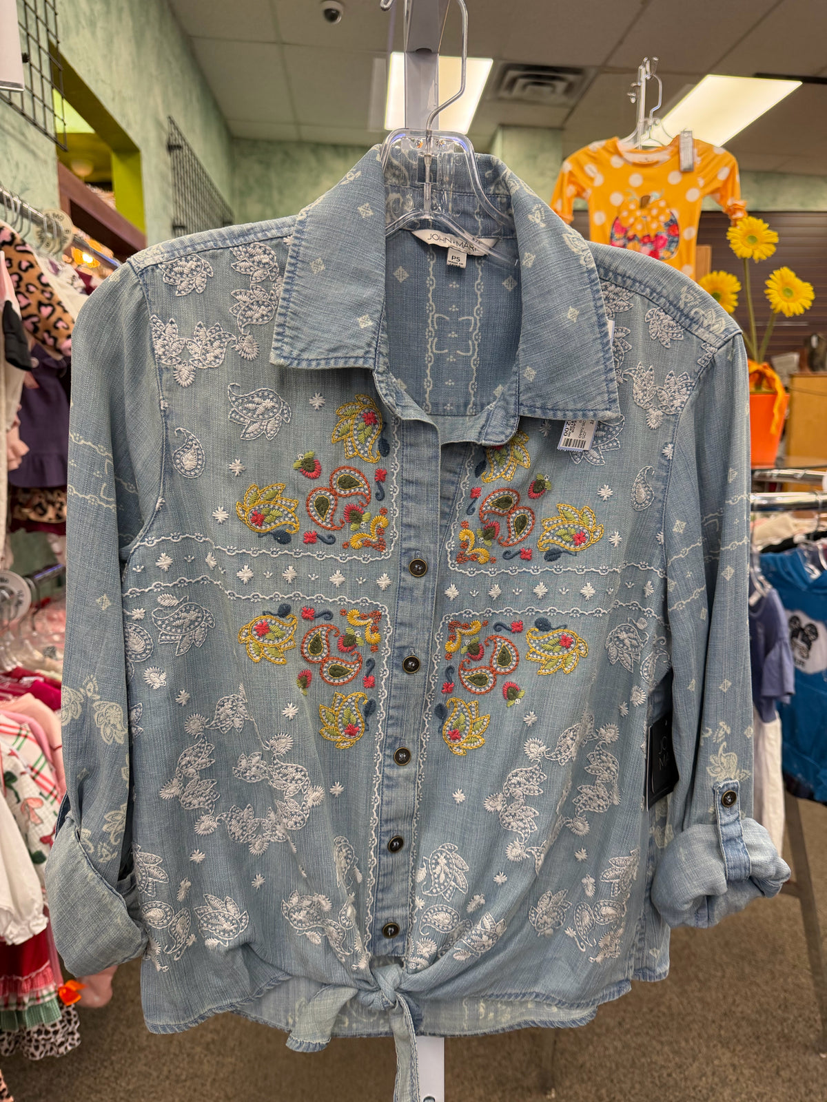 Pre-owned JOHN MARK Blue White Trim Size: S Long Sleeve Blouse