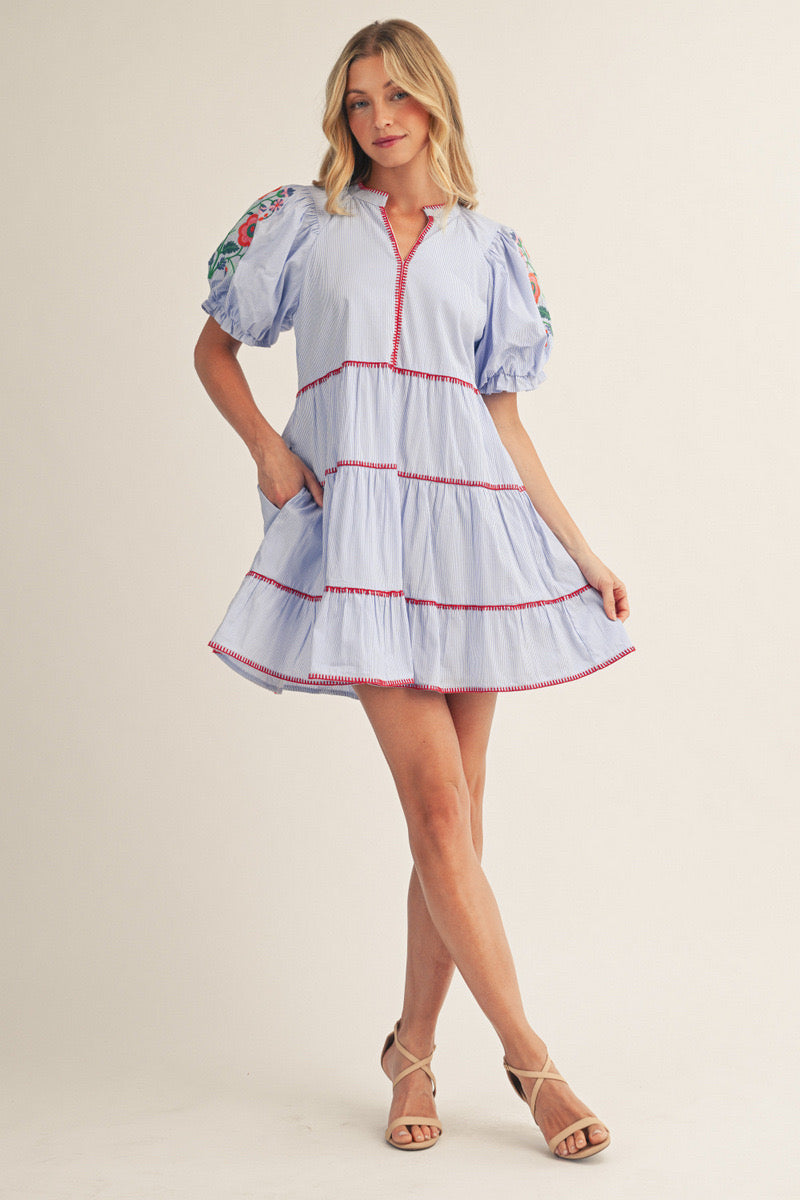 New JODIFL Light blue Multi Trim Size Small Short Sleeve Dress