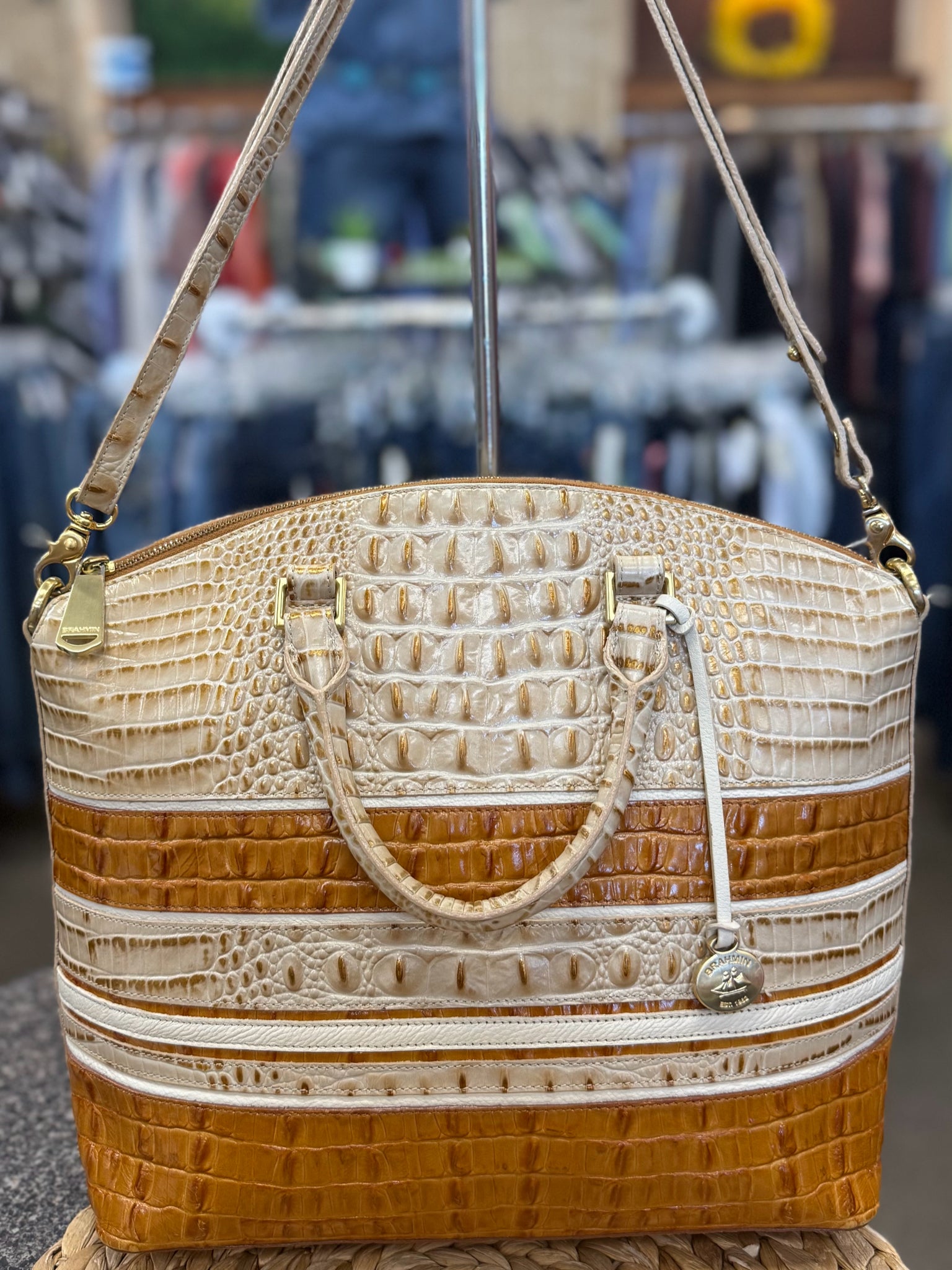 Pre-owned BRAHMIN Brown animal Cream Animal Shoulder Designer Purse