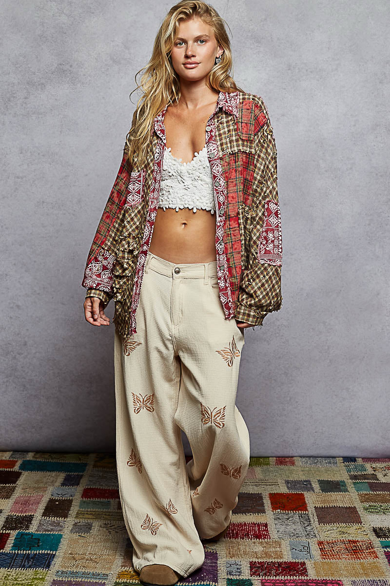 New POL Wine plaid Red Plaid Size S/M Long Sleeve Blouse