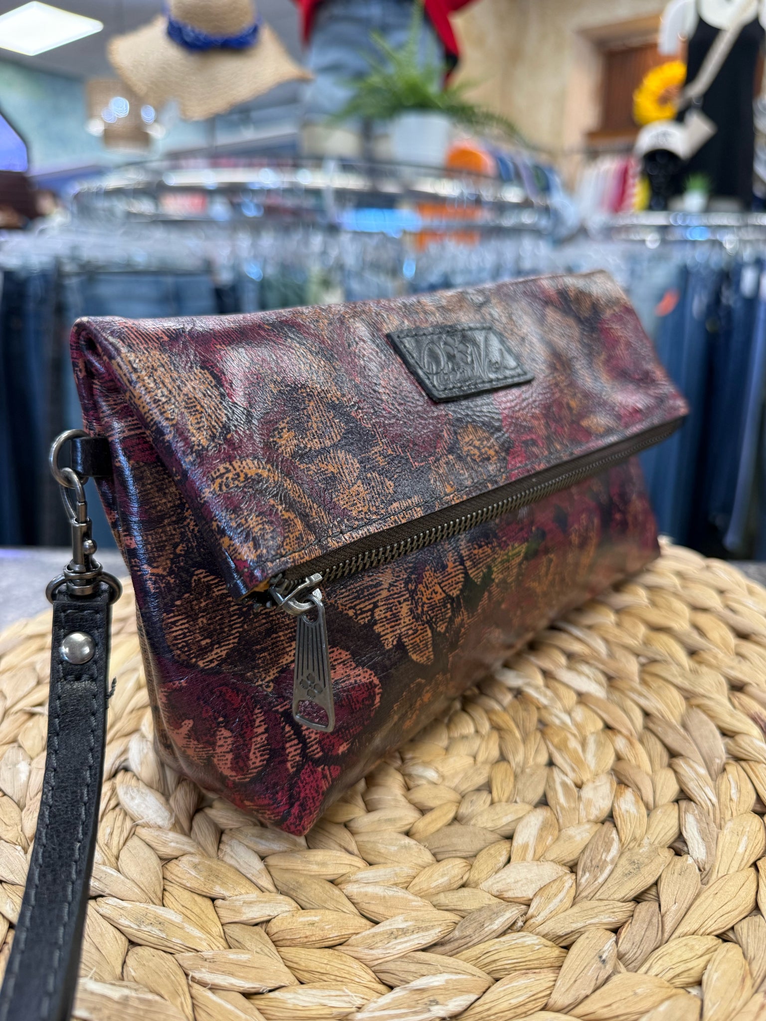 Pre-owned PATRICIA NASH Brown Red Floral S Clutch Purse