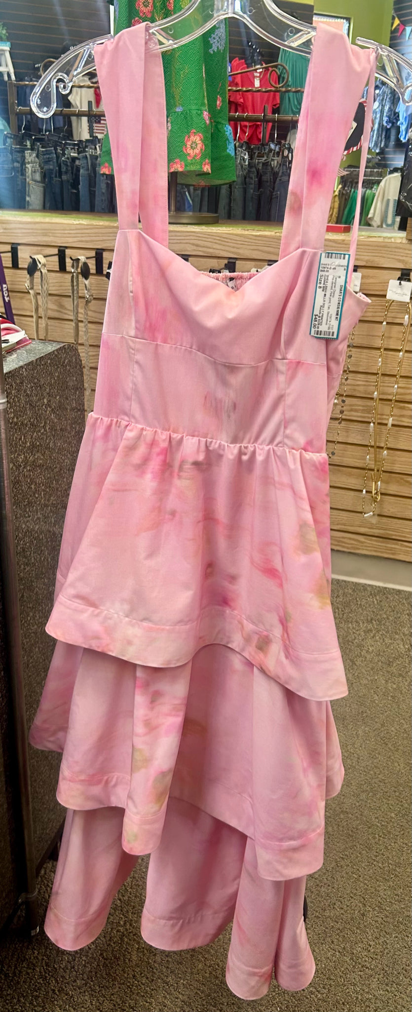 Pre-owned GIANNI BINI Pink print Tan Size 8 Sleeveless Designer Dress